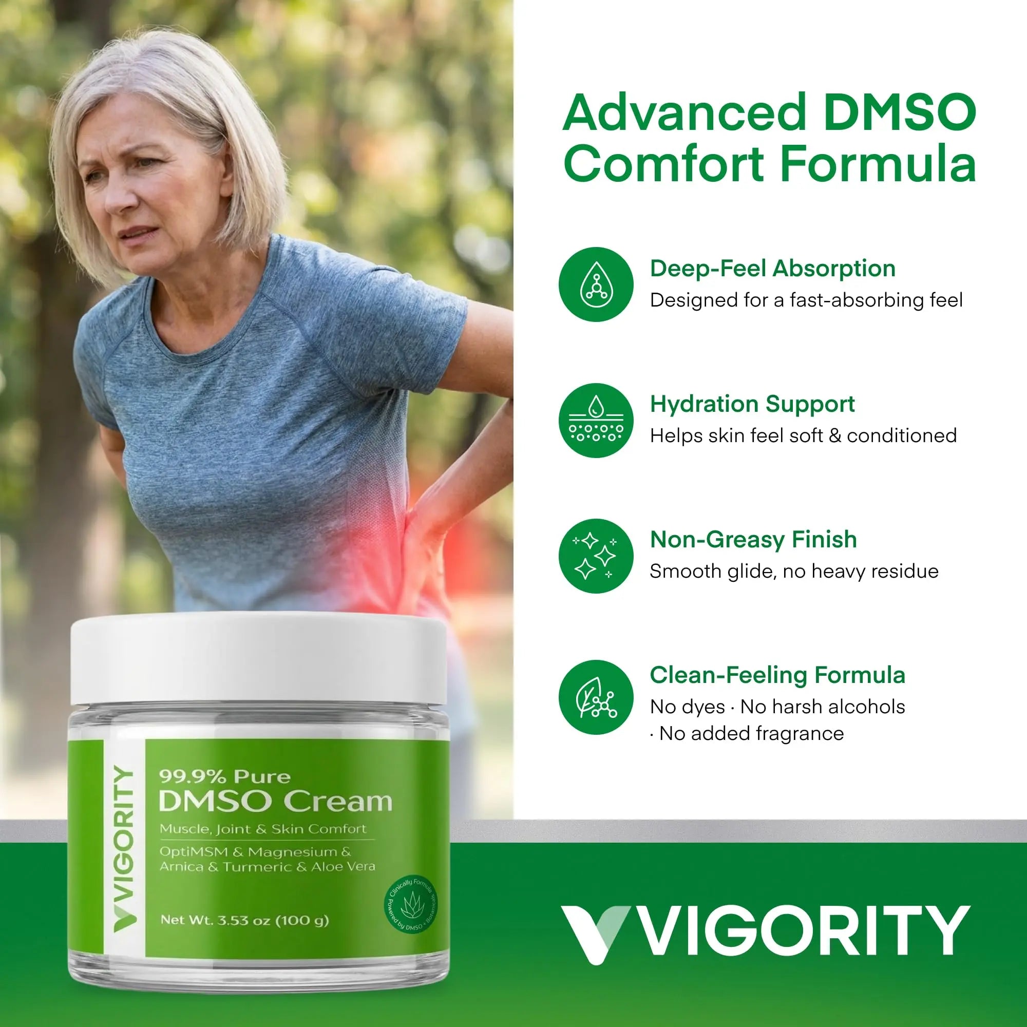 Vigority DMSO Cream 99.9% Pure for Topical Joint, Muscle Comfort - DMSO Pharmaceutical Grade Cream with Arnica, Magnesium, Turmeric, OptiMSM, Aloe Vera 2 Pack Vigority uk supplements