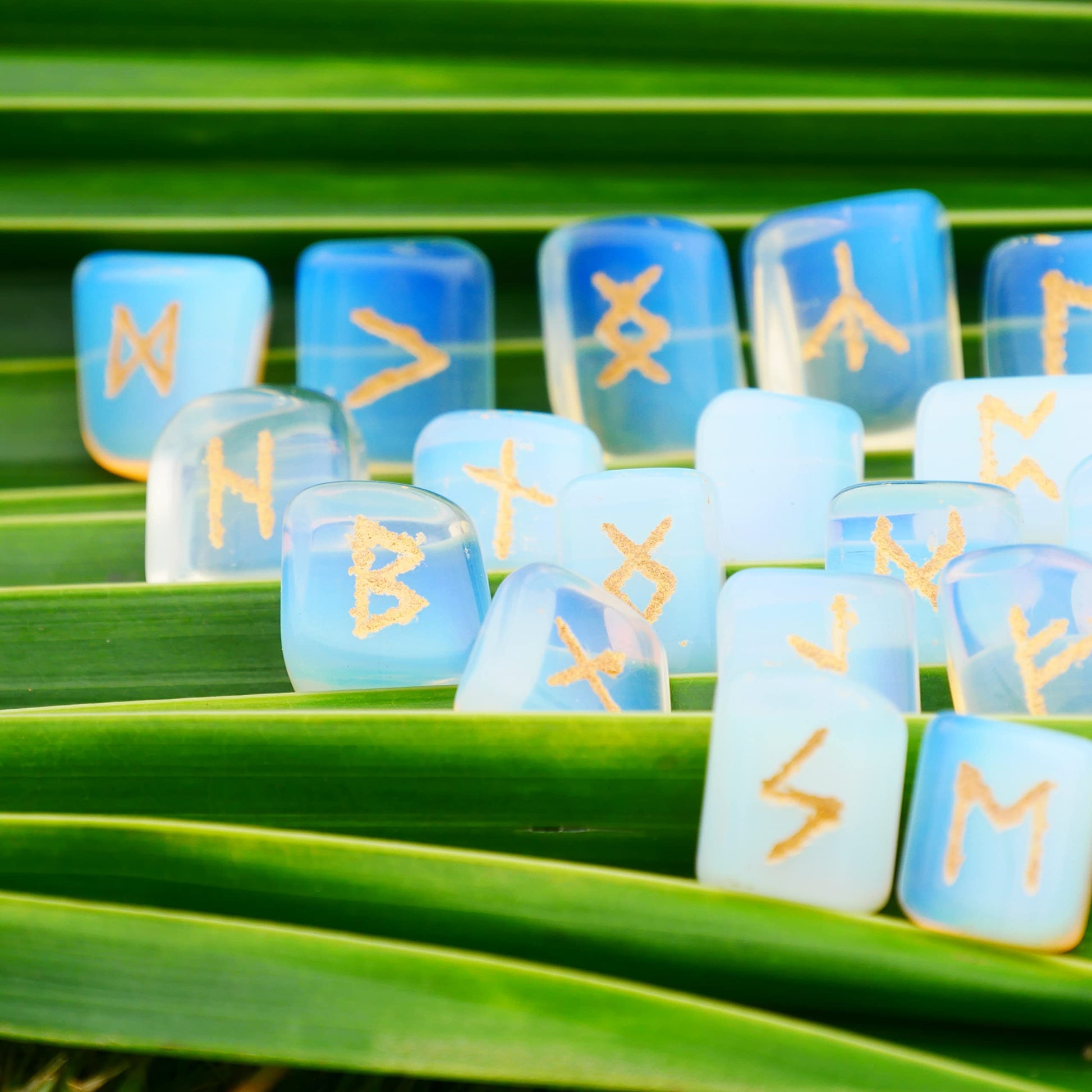 Opalite Rune Stone - Rune Set - Engraved Elder Futhark Alphabet Symbols - Witchcraft Crystals QUIPSA uk supplements
