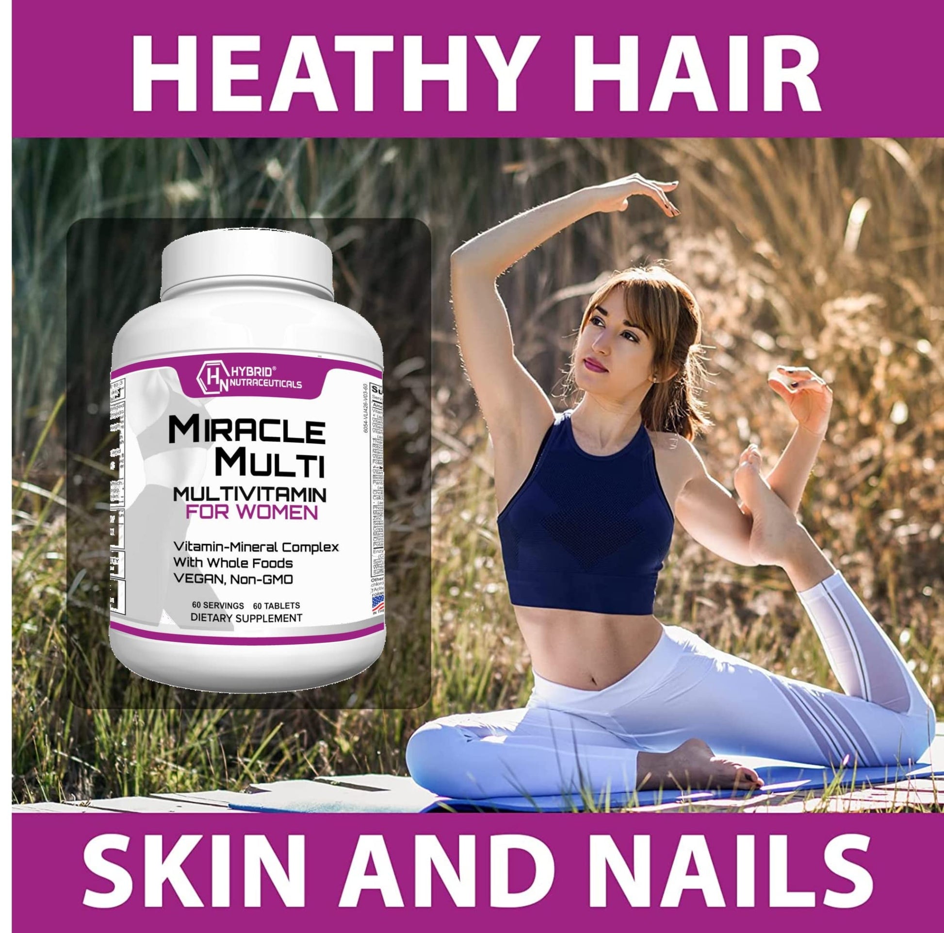 Hybrid Nutraceuticals MiracleMulti Women Multivitamin with Probiotics, Biotin, Folic Acid, Enzymes + Fruit & Vegetable Blend - Immune Support, Heart Health, Energy: 60 Servings (Non-GMO) Hybrid Nutraceuticals uk supplements