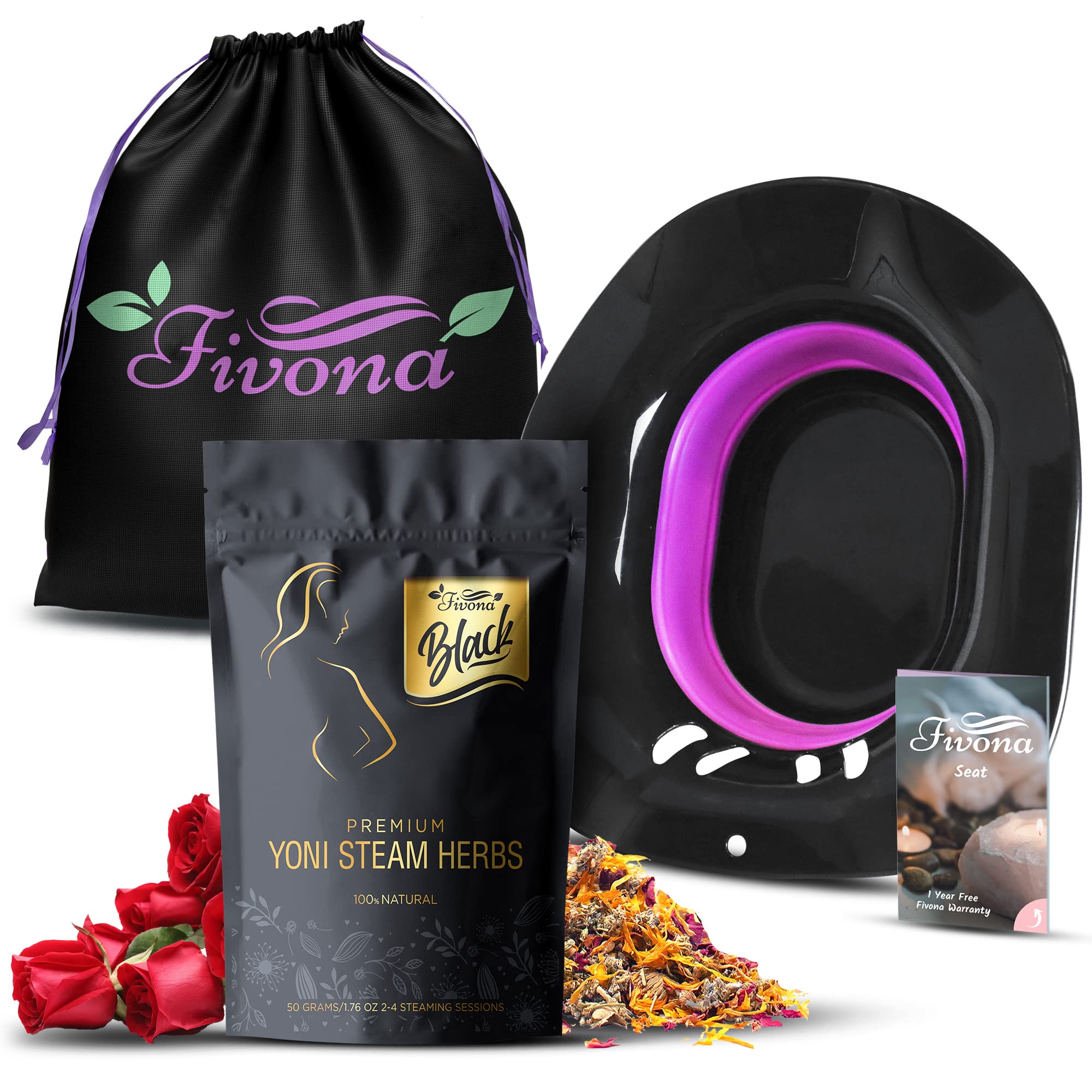 Fivona 3-in-1 Yoni Steam Kit Black - Foldable Over The Toilet Steamer Seat with Herbal Blend and Storage FIVONA uk supplements