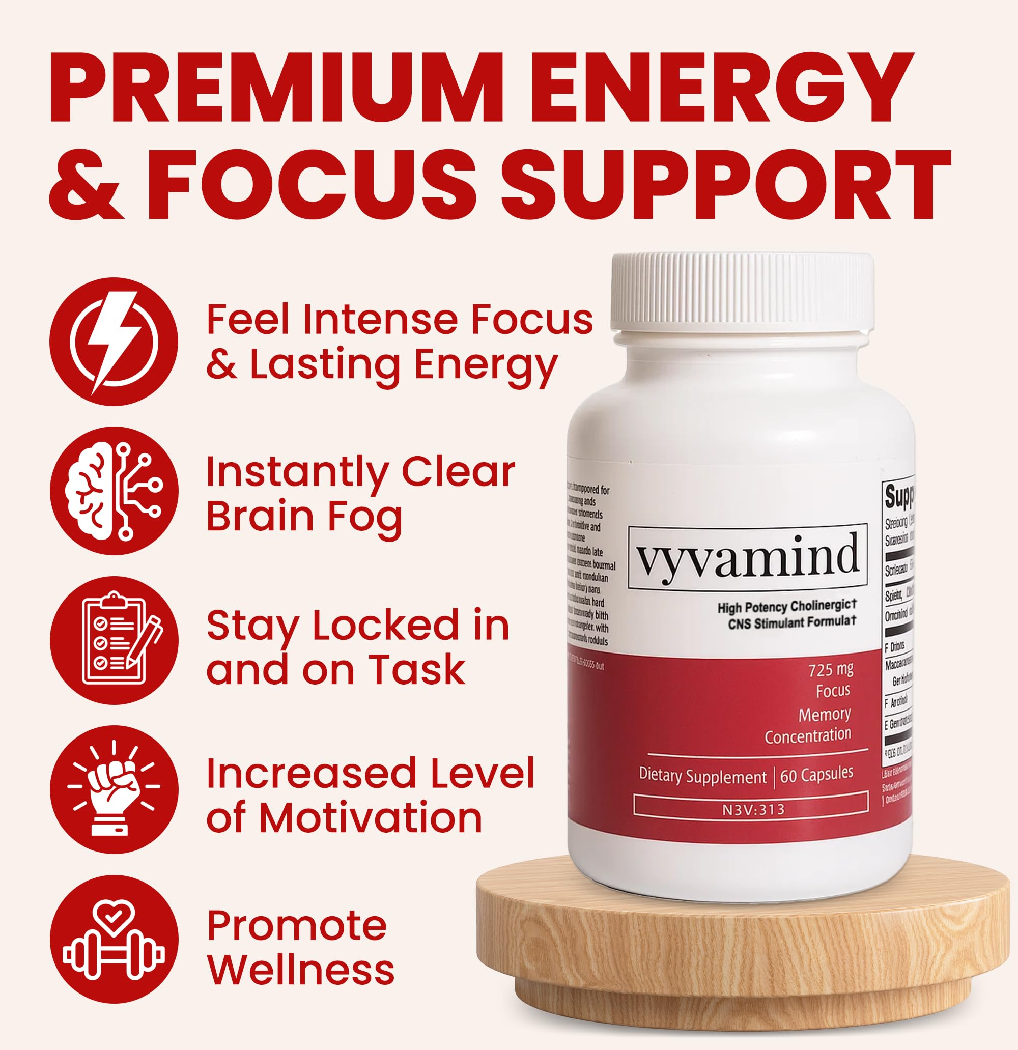 vyvamind Neurostimulant + Focus Aid Nootropic for Enhanced Concentration & Mental Clarity, Brain Support with Caffeine L-Theanine, Fast-Acting Cognitive Boost, 60 Capsules vyvamind Neurostimulant + Focus Aid uk supplements