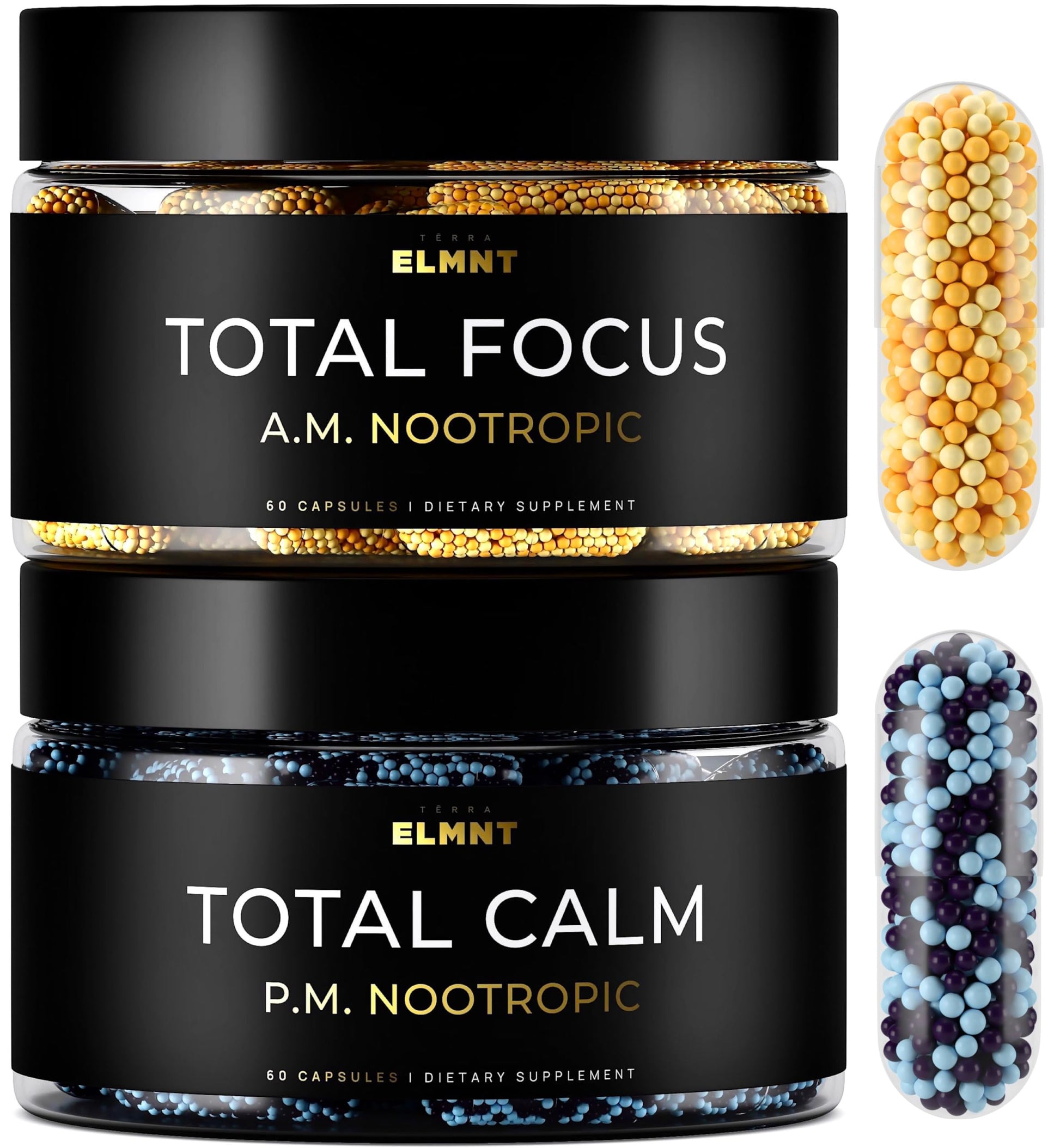 AMPM Nootropic Total Focus + Calm 9X Strength w. Caffeine, L-Theanine, Alpha GPC, L-Tyrosine, Ashwagandha - X-Release Energy Pills Nootropics Brain Support Supplements for Memory and Focus Supplement TERRA ELMNT uk supplements