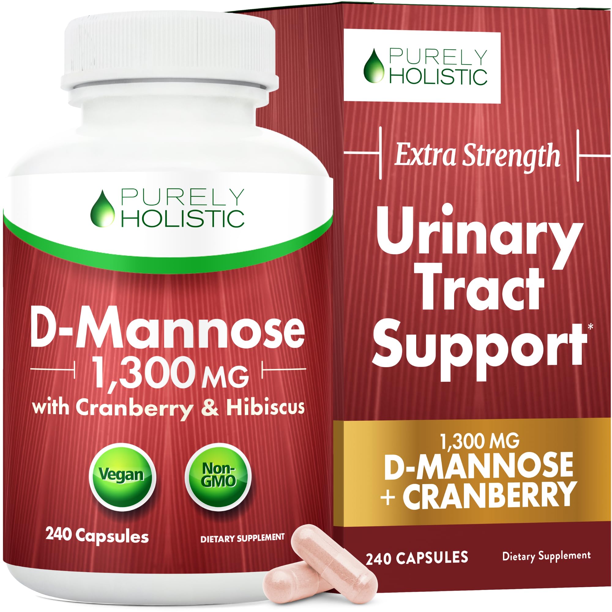 D Mannose with Cranberry | Drug-Free Urinary Tract Health Support | Evidence-Based DMannose 1300mg for Urinary & Bladder Health for Women | D Mannose Supplements for Women & Men | Non-GMO | 240 Ct Purely Holistic uk supplements