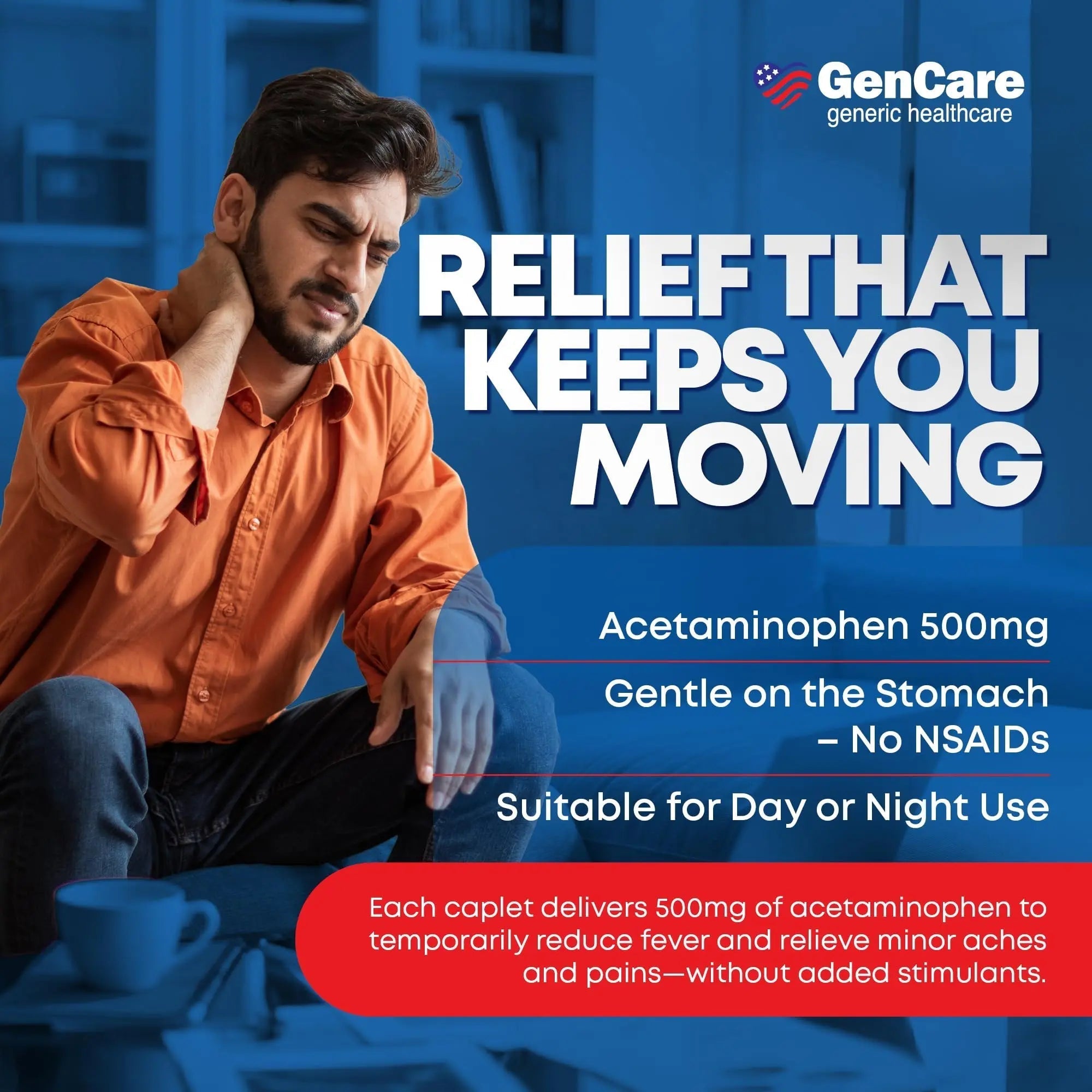 GenCare - Acetaminophen 500mg Extra Strength Pain Relief (300 Caplets) - Multi Symptom Pain Reliever for Headache, Sinus, Arthritis, Back Pain Muscle Ache, Toothache, Fever Reducer, Migraine GenCare uk supplements