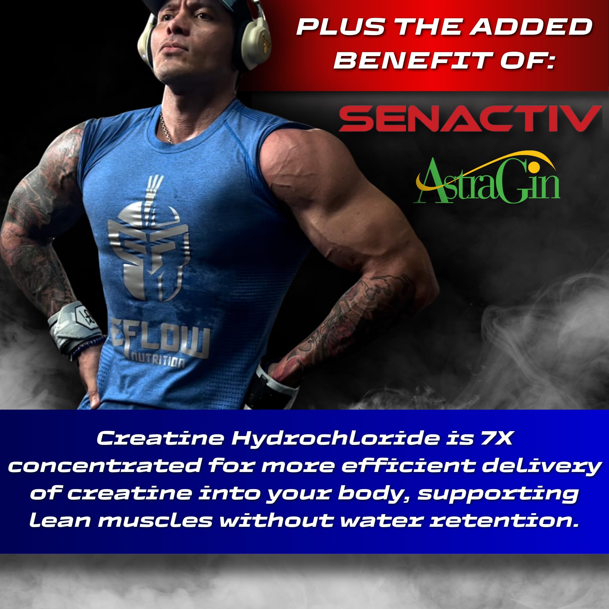 eFlow Creatine Capsules, HCL Creatine Pills - Creatine Supplement for Men & Women, Muscle Builder, Endurance, Strength, with AstraGin and Senactiv (1500mg, 90 Capsules) eFlow Nutrition uk supplements