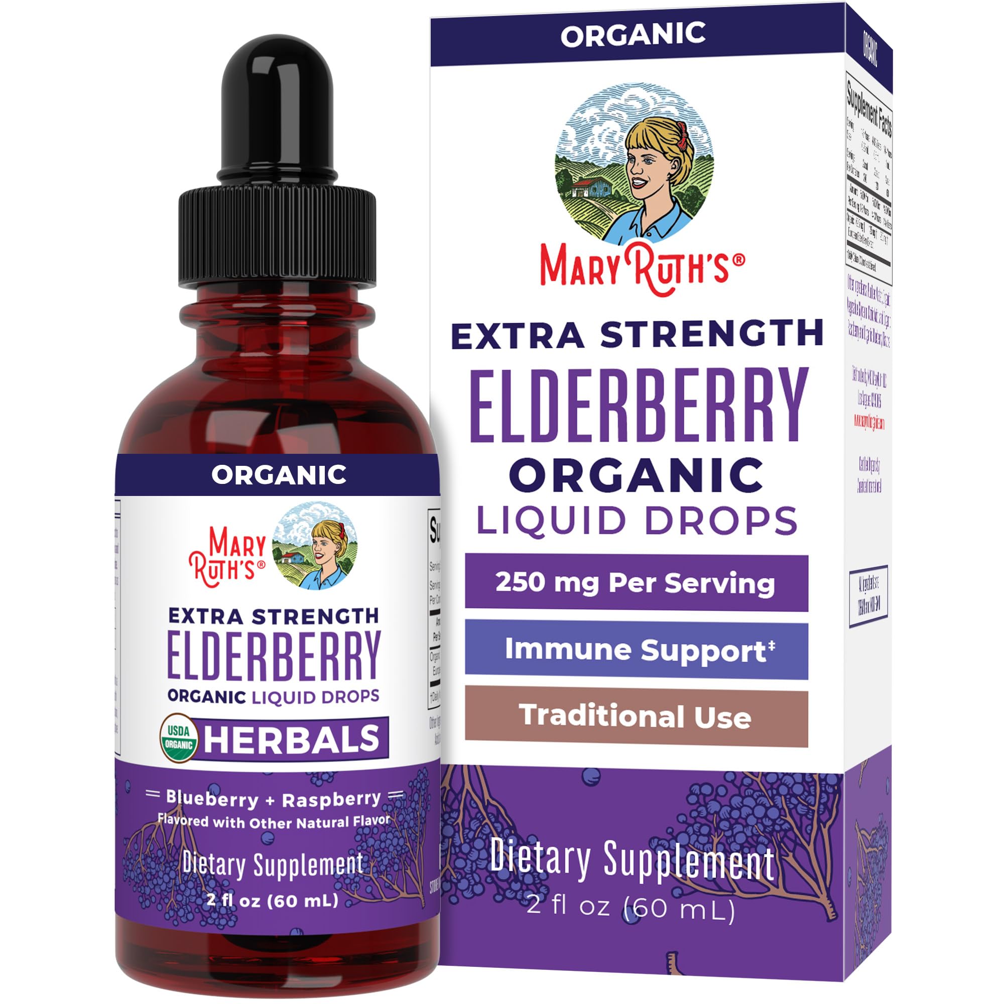 MaryRuth Organics Elderberry Syrup Extra Strength, USDA Organic Elderberry, Sugar Free Adults & Kids Immune Support Supplement for Ages 1+, Clean Label Project Verified®, Vegan, Gluten Free, 2 Fl Oz MARYRUTH'S uk supplements