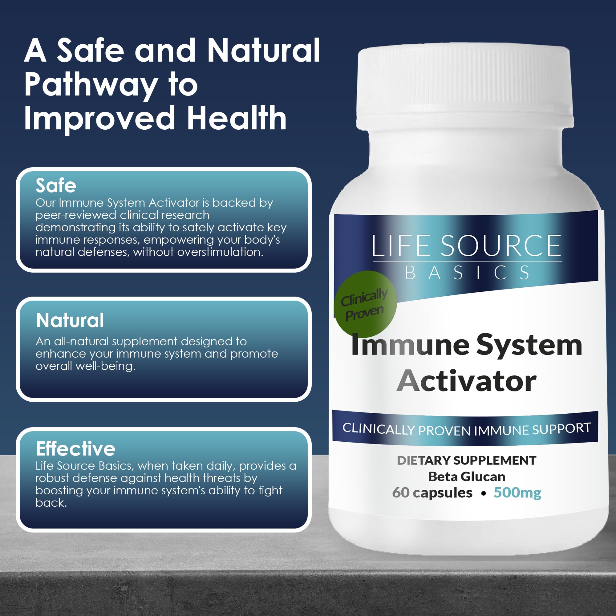Life Source Basics Immune System Support Activator - High Purity Beta 1,3/1,6 Glucan - Immunity and Vitamin Supplement Non-GMO & Vegan Friendly for Men & Women, Gluten-Free 500 mg - 60 Capsules L LIFE SOURCE BASICS uk supplements