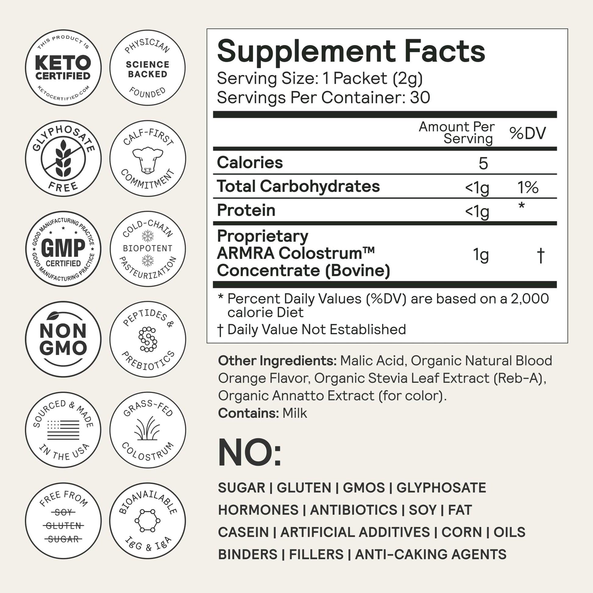 ARMRA Colostrum™ Premium Powder, Grass Fed, Gut Health Bloating Immunity Skin & Hair, Contains 400+ Bioactive Nutrients, Potent Bioavailable, Keto, Gluten & Fat Free (Blood Orange 30｜Blood Orange 60) ARMRA uk supplements