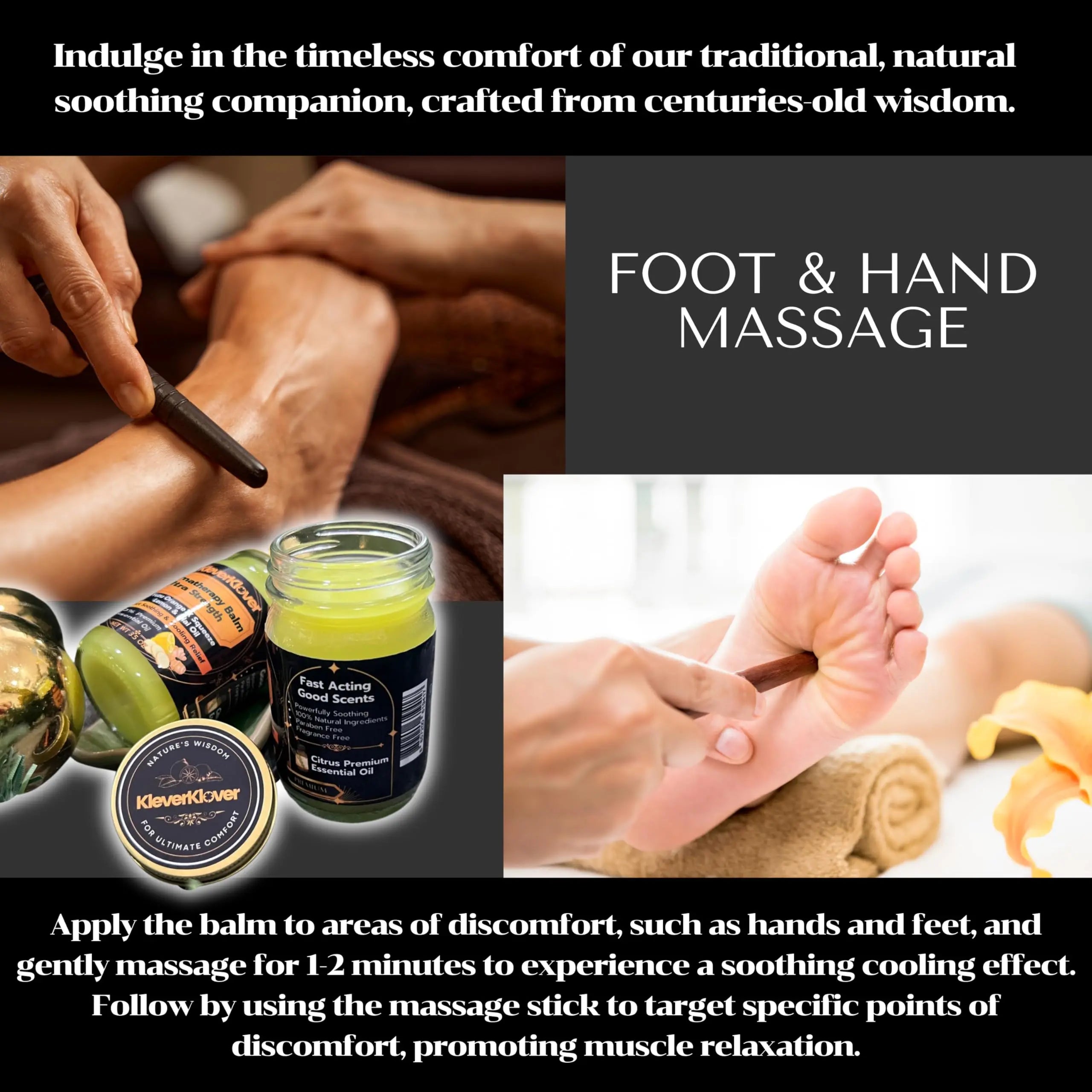 KleverKlover Back and Neck Aromatherapy Balm Ultra Strength for Healing Sore Muscle & Joint After Workout or Yoga - Plai Oil - Preservative Free- Citrus Scent + Free Massage Reflexology Wooden Stick KleverKlover uk supplements