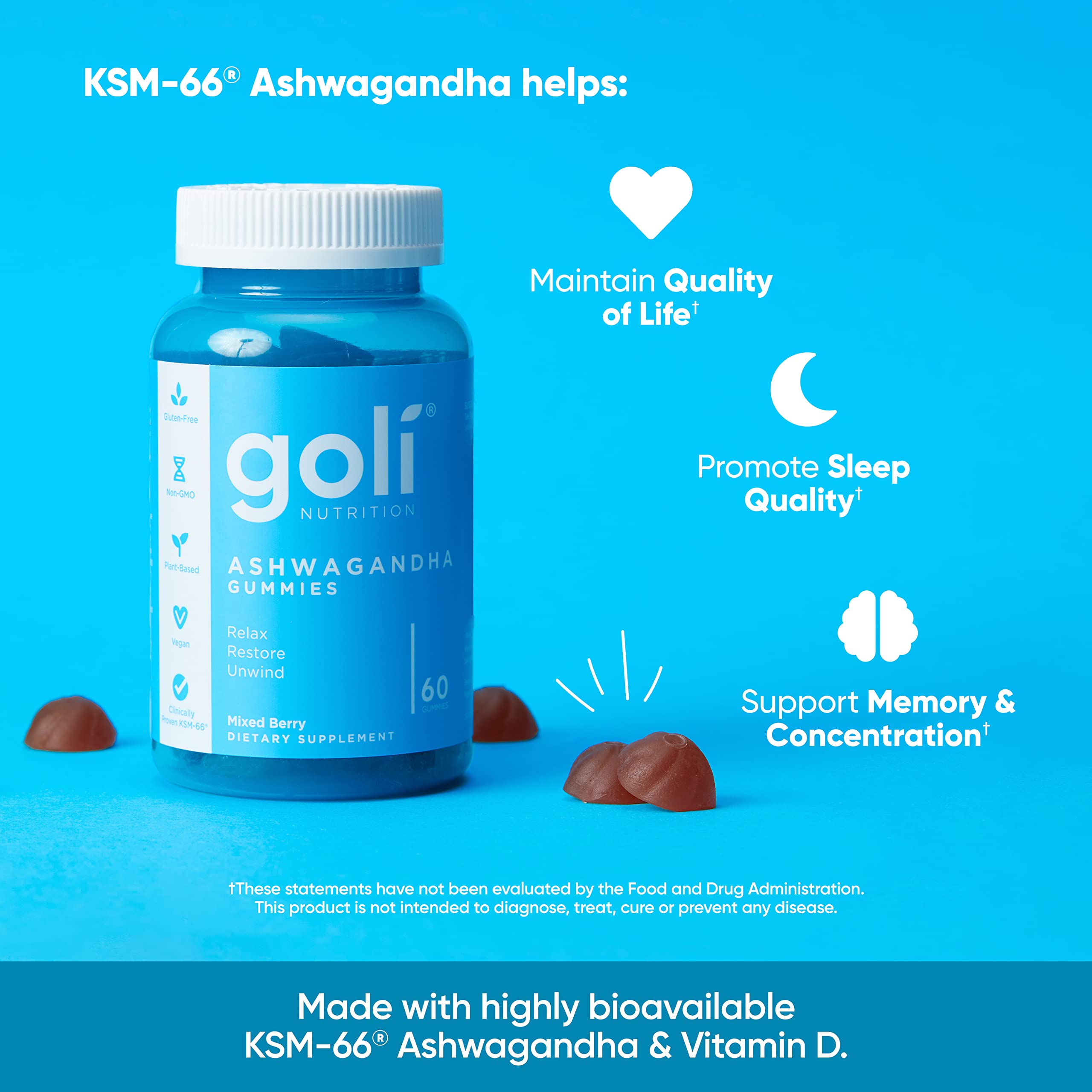 Goli Ashwagandha & Vitamin D Gummy - 300 Count - Mixed Berry, KSM-66, Vegan, Goli uk supplements
