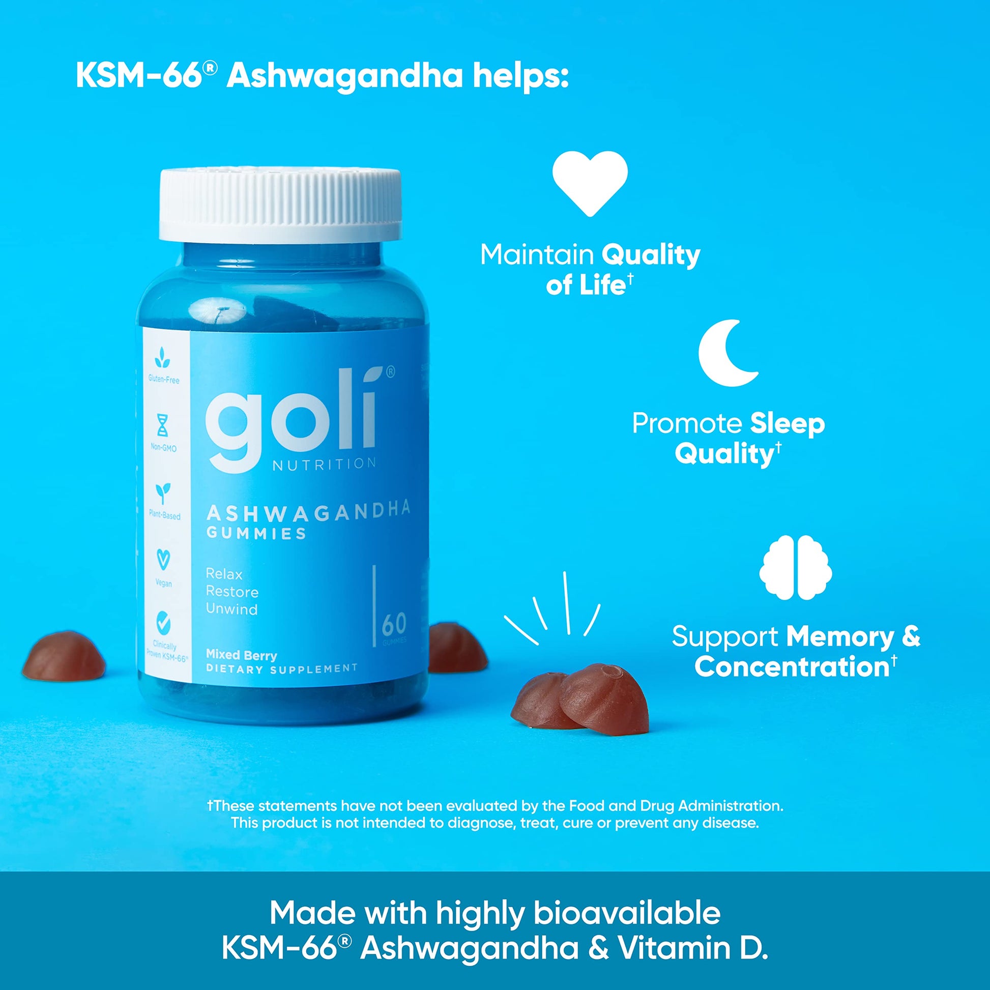 Goli Ashwagandha & Vitamin D Gummy - 180 Count - Mixed Berry, KSM-66, Vegan Goli uk supplements
