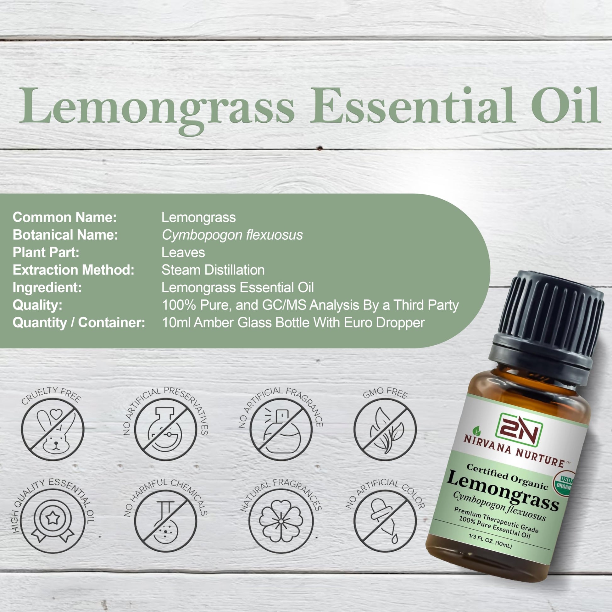 Nirvana Nurture Lemongrass Essential Oil USDA Certified Organic 100% Pure Premium Therapeutic Grade Nirvana Nurture uk supplements