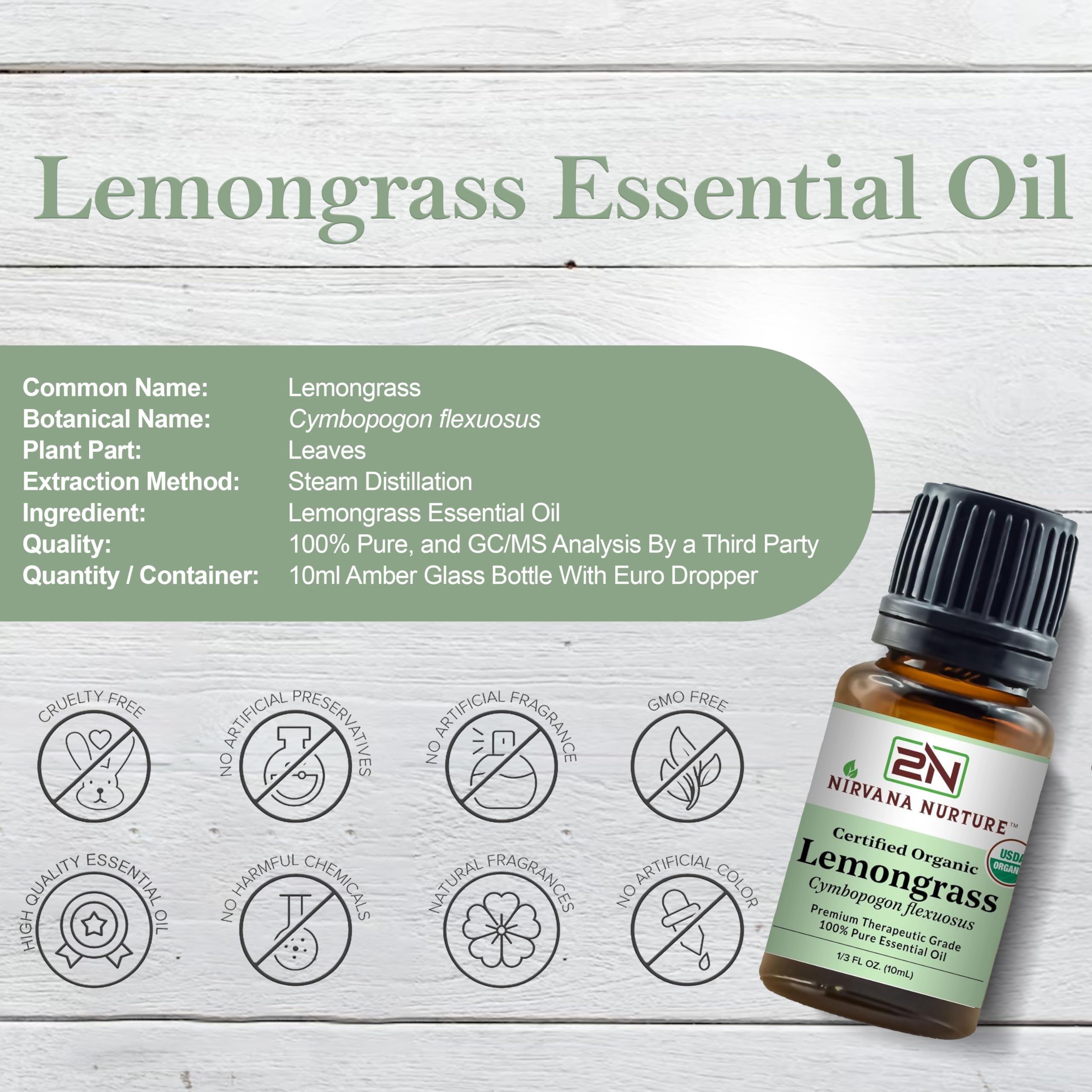 Nirvana Nurture Lemongrass Essential Oil USDA Certified Organic 100% Pure Premium Therapeutic Grade Nirvana Nurture uk supplements