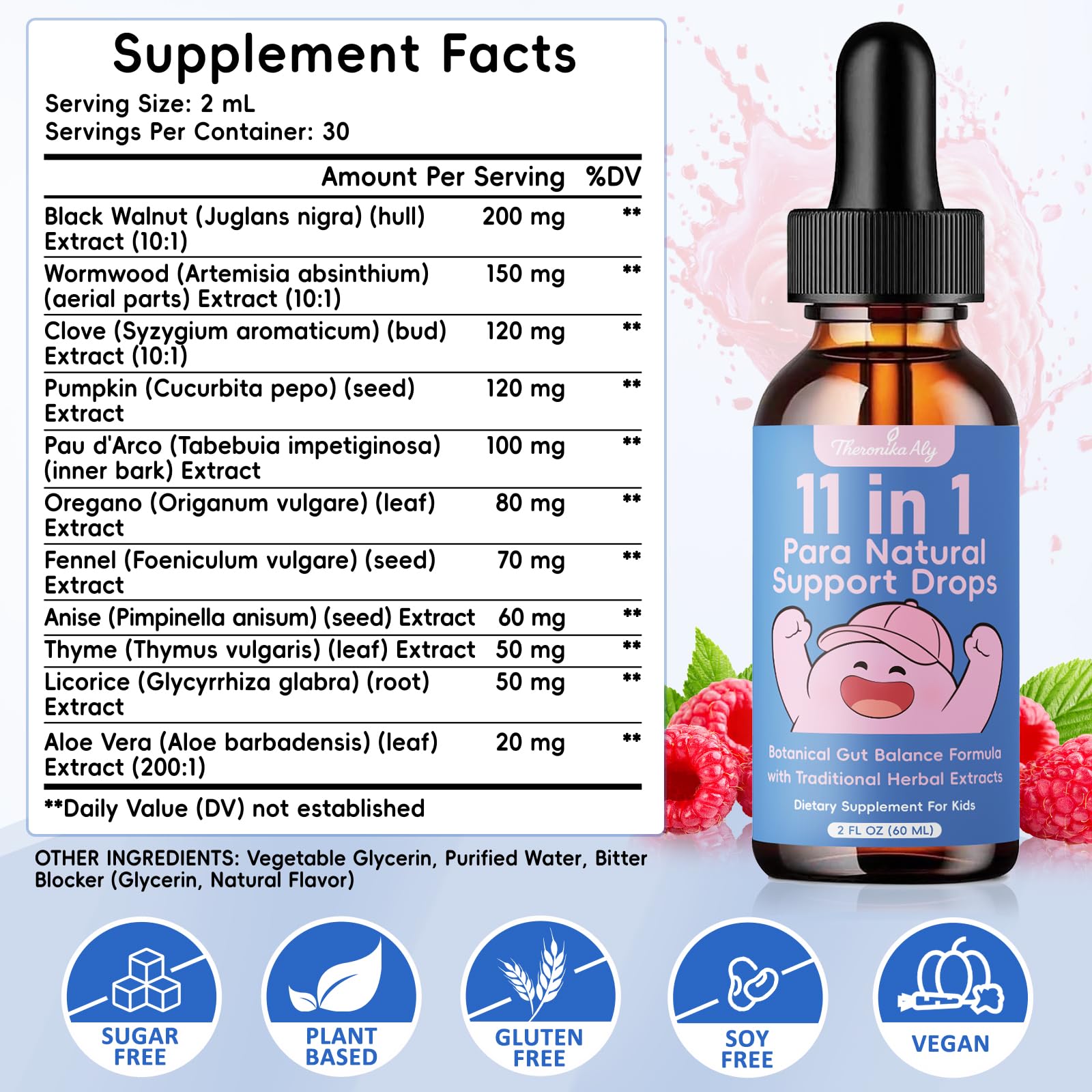 Theronika Aly Parasite Cleanse for Humans & Kids – Advanced Herbal Blend with Black Walnut, Wormwood, Clove, Digestive & Gut Balance Support, Alcohol-Free Liquid Drops, 30 Servings Theronika Aly uk supplements