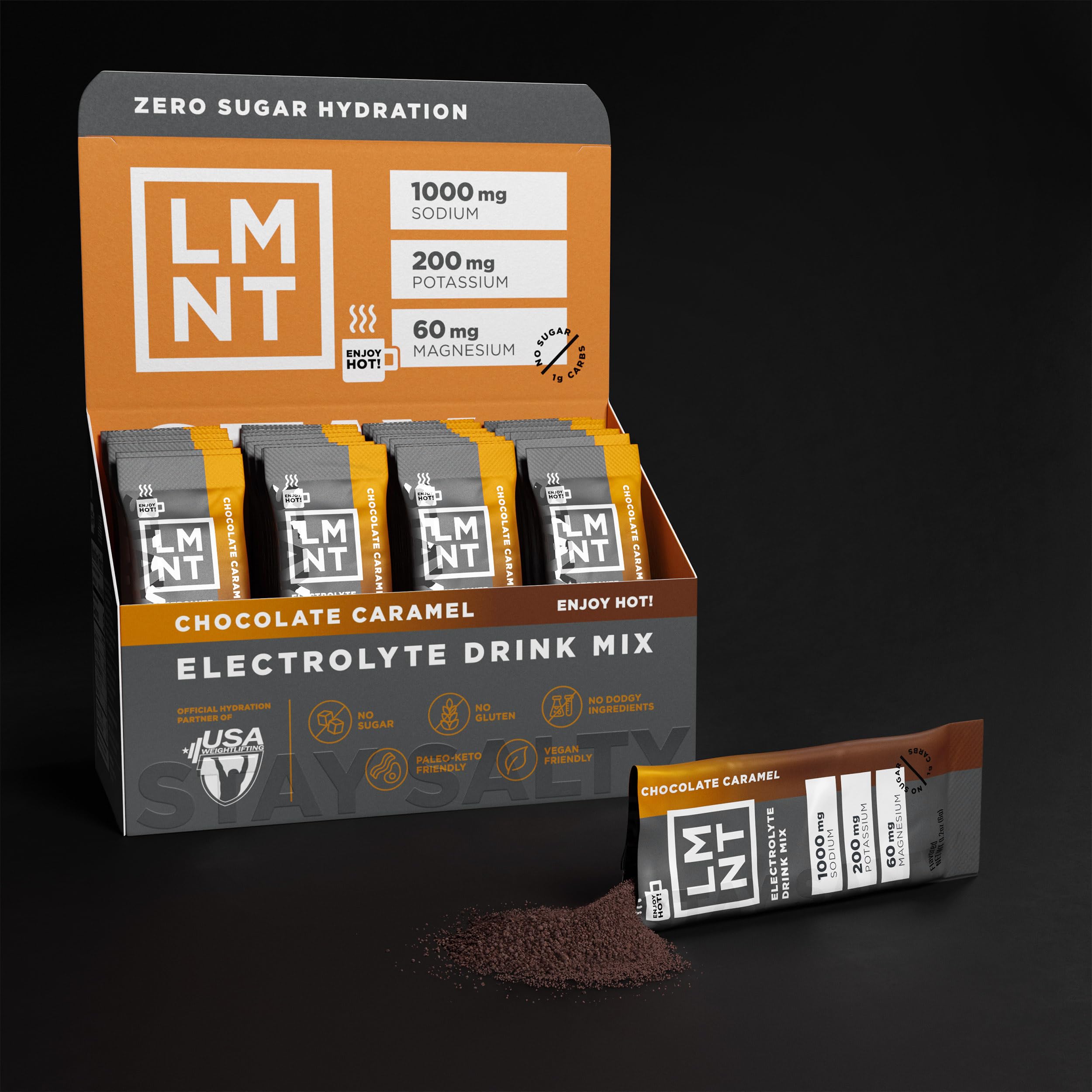 LMNT Zero Sugar Hot Chocolate or Coffee Mixer - Chocolate Caramel Salt | Drink Mix | 30-Count Drink LMNT uk supplements