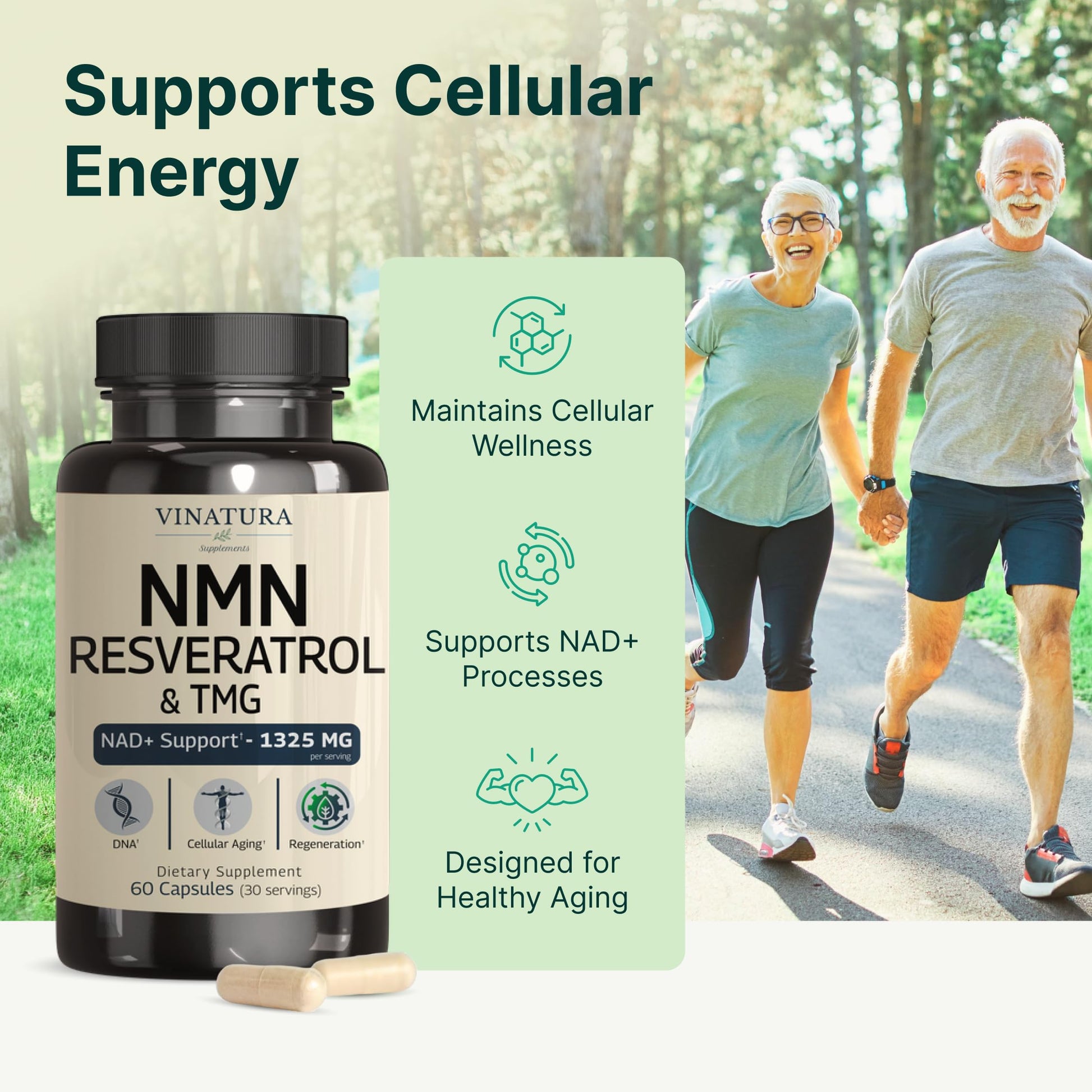 VINATURA NMN Complex Supplement 1325MG - NMN 1000mg with Resveratrol and TMG, Support NAD+, 60 Capsules VINATURA uk supplements