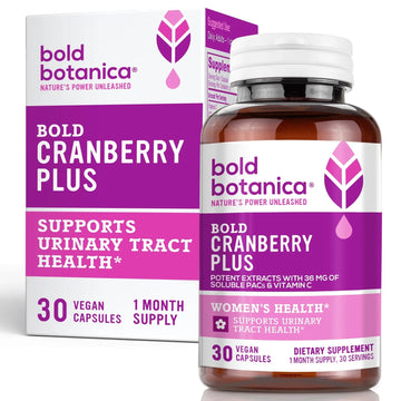 Bold Cranberry Plus Capsules - 100% Soluble 36mg PACs - Cranberry Pills for Women & Men with Urinary Tract Support, Non-GMO Vitamin C — 30 Vegan Capsules, 1 Month Supply Bold Botanica uk supplements