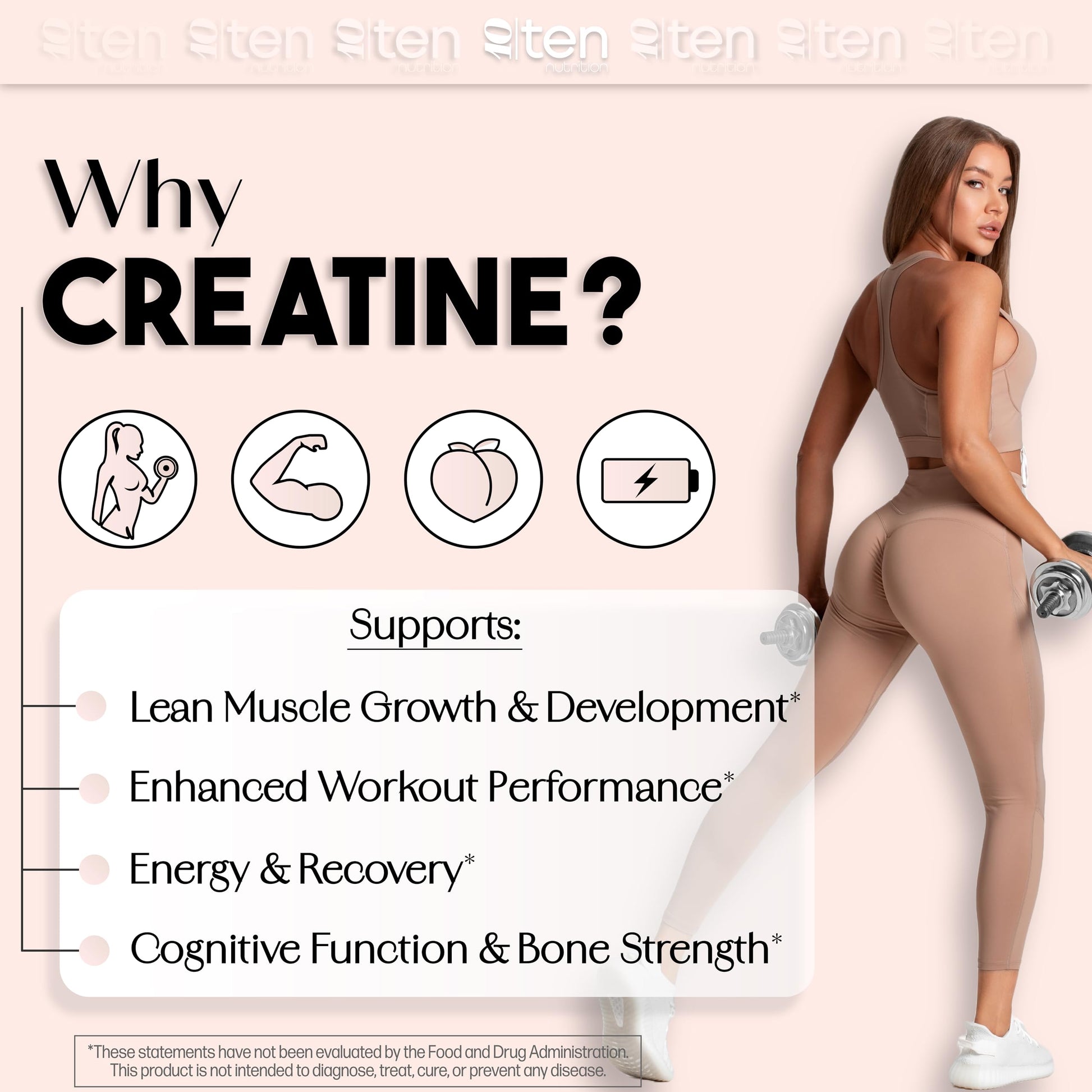 New - Creatine + Collagen for Women – Supports Lean Muscle Growth & Development, Booty Gain, Energy & Recovery – 5g Creatine Monohydrate Plus 5000mg Collagen Peptides Combo – Unflavored, 30 Servings 10Ten Nutrition uk supplements