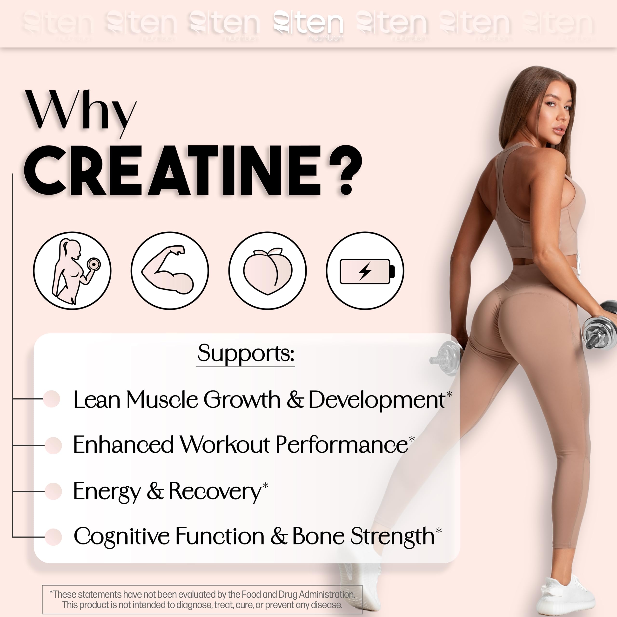 New - Creatine + Collagen for Women – Supports Lean Muscle Growth & Development, Booty Gain, Energy & Recovery – 5g Creatine Monohydrate Plus 5000mg Collagen Peptides Combo – Unflavored, 30 Servings 10Ten Nutrition uk supplements
