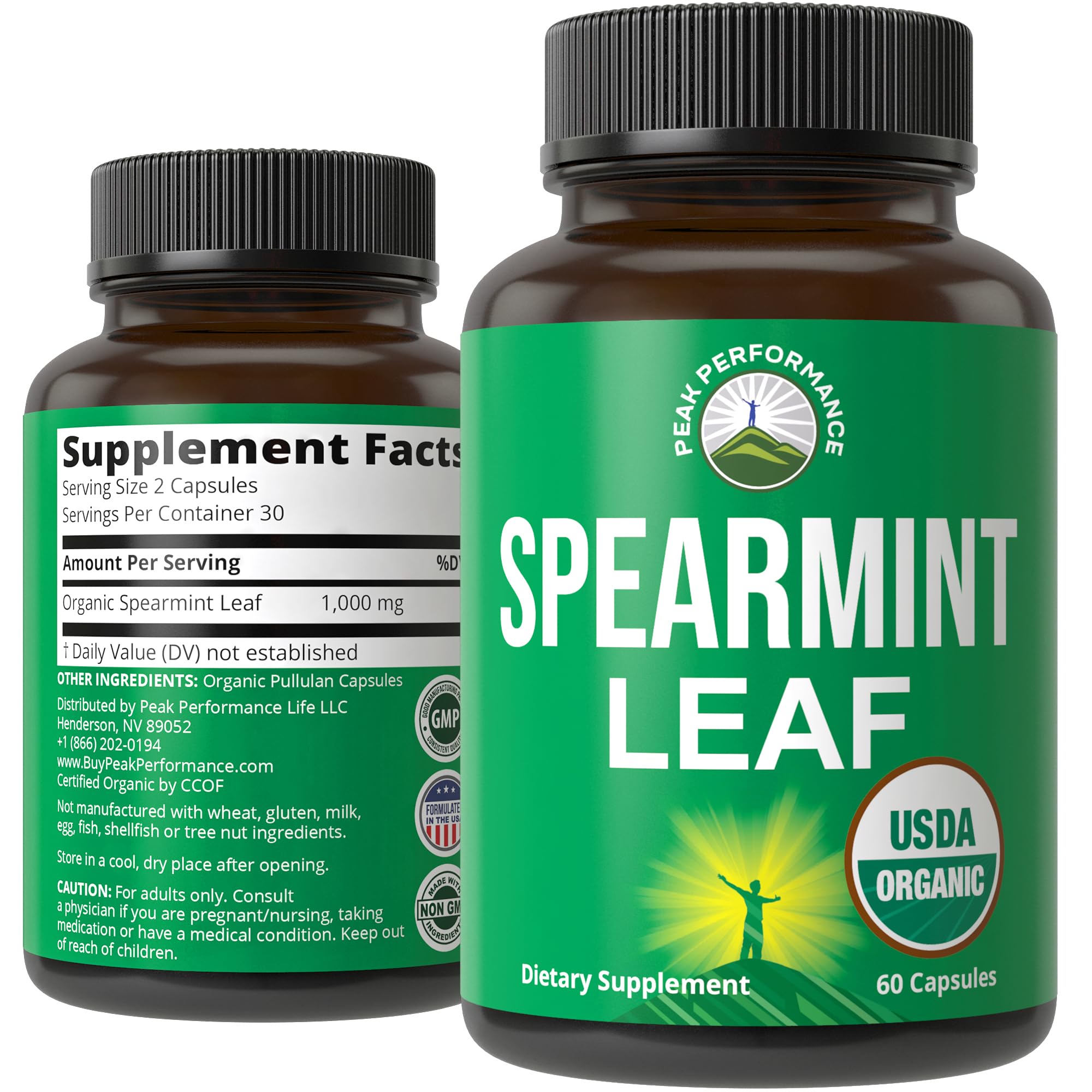 Peak Performance USDA Organic Spearmint Capsules. Organic Vegan Spearmint Leaf Pills for Digestive Support, Ingestion, and More. USA Tested Supplement for Women and Men. Peak Performance uk supplements