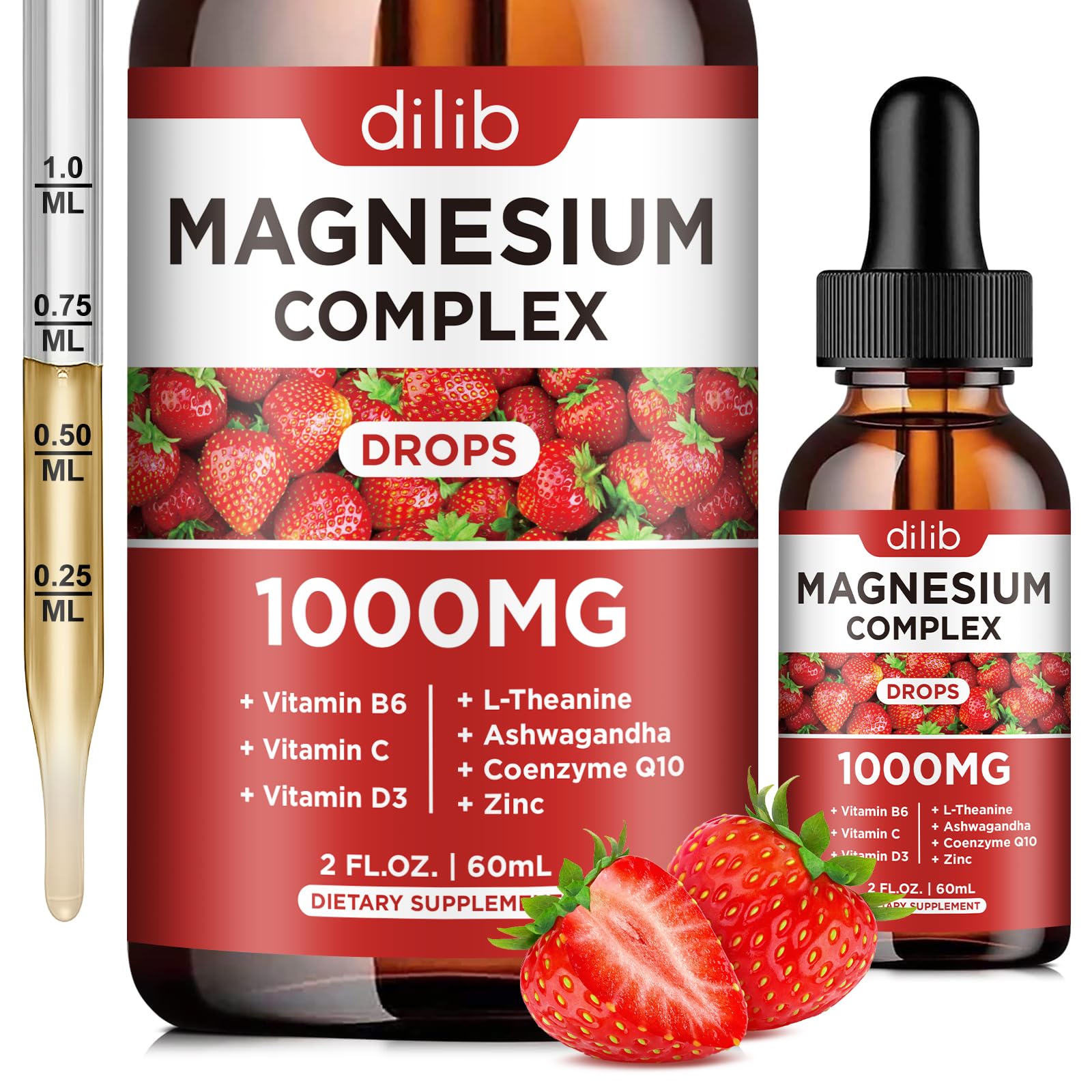 Triple Magnesium Complex Supplement, Magnesium Glycinate, Blend, Citrate Liquid Drops 1000mg with Ashwagandha, CoQ10, Vitamin B6, C, D, Zinc -Support Calm Stress Relief, Bone, Muscle, Mood Vegan dilib uk supplements
