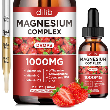 Triple Magnesium Complex Supplement, Magnesium Glycinate, Blend, Citrate Liquid Drops 1000mg with Ashwagandha, CoQ10, Vitamin B6, C, D, Zinc -Support Calm Stress Relief, Bone, Muscle, Mood Vegan dilib uk supplements