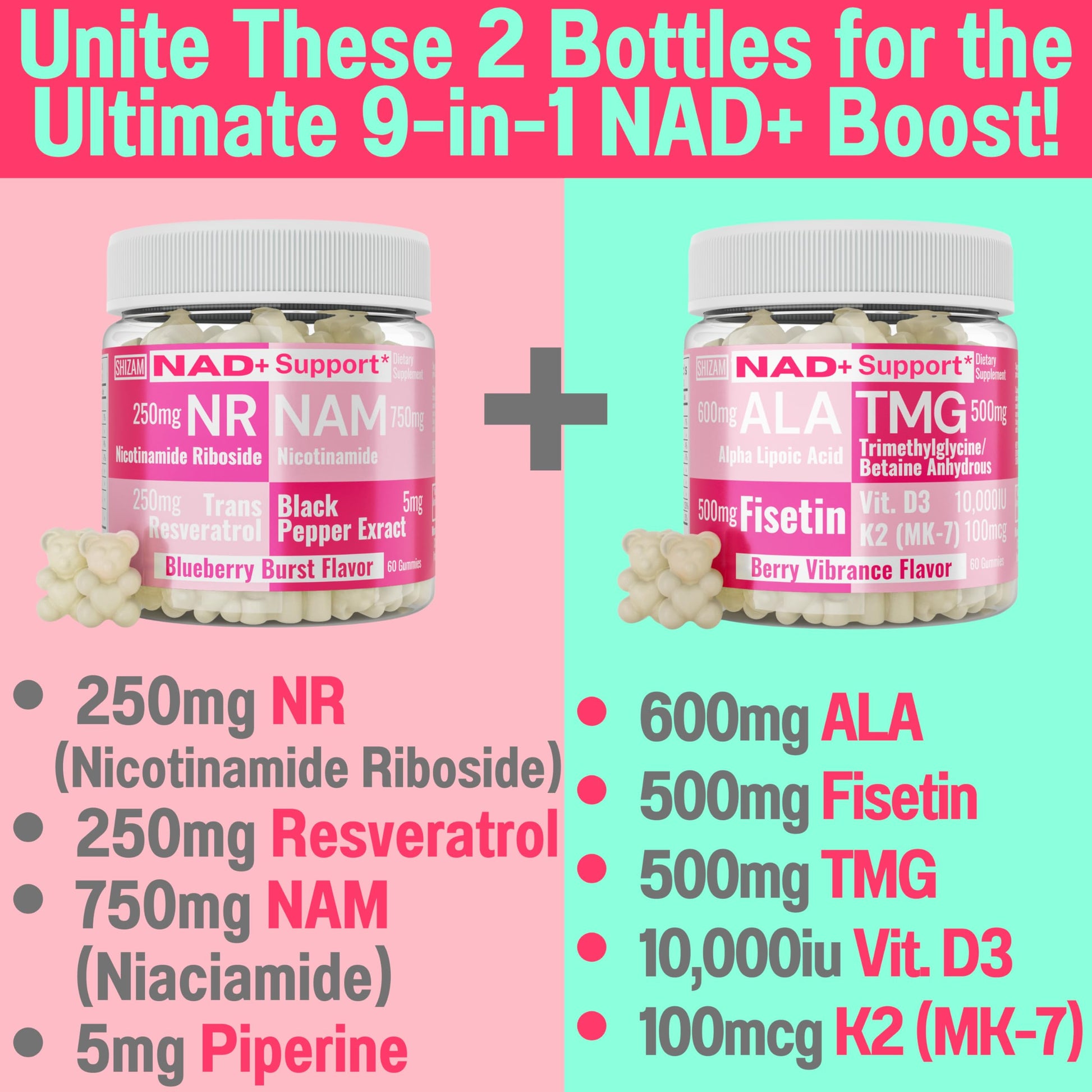 SHIZAM TMG Betaine Alpha Lipoic Acid ALA D3 Fisetin Gummies, Tri-Methylglycine trimethylglycine R-Alpha NAD+ Plus + HCL Supplements, Mitochondrial Senolytic Activator, NR Capsules Powder 600mg 1000mg SHIZAM uk supplements