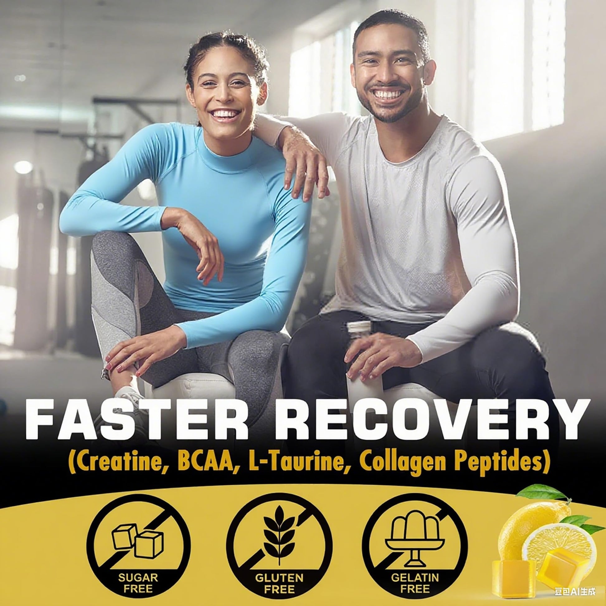 Creatine Monohydrate Gummies for Men & Women - with BCAA, Collagen Peptides, L-Taurine, Vitamin B12, D3, Chewables Creatine Monohydrate 5g Per Serving, Natural Lemon Flavor, Sugar Free, 2 Pack EnvyCure uk supplements