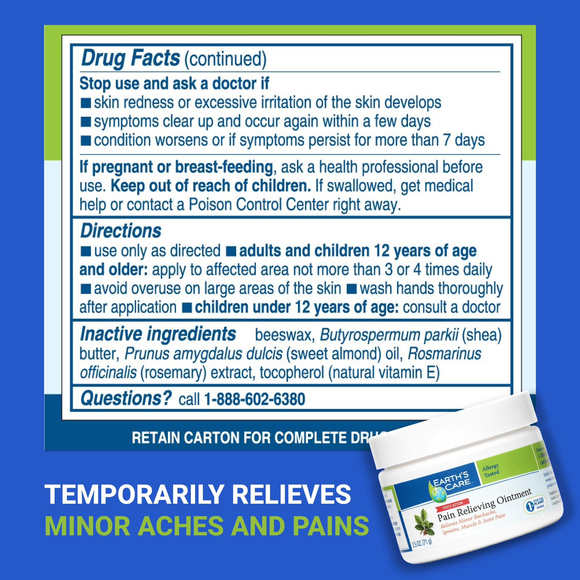 Earth's Care Pain Relieving Ointment - Triple Action Muscle and Joint Cream - Topical Analgesic 2.5 oz. (71 g) Earth's Care uk supplements