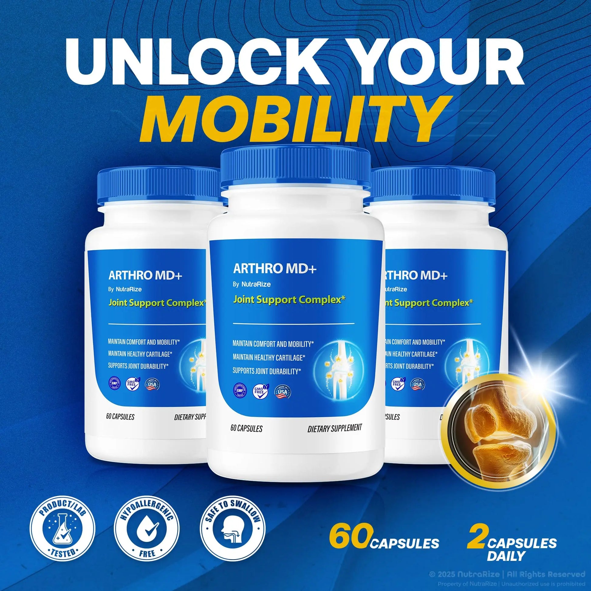 NutraRize (3 Pack) Arthro MD+ Capsules, Official Arthro MD Joint Support, All Natural Formula to Support Flexibility and Mobility, Premium Pills for Healthy Joints, Arthro M D Review (180 Capsules) NutraRize uk supplements