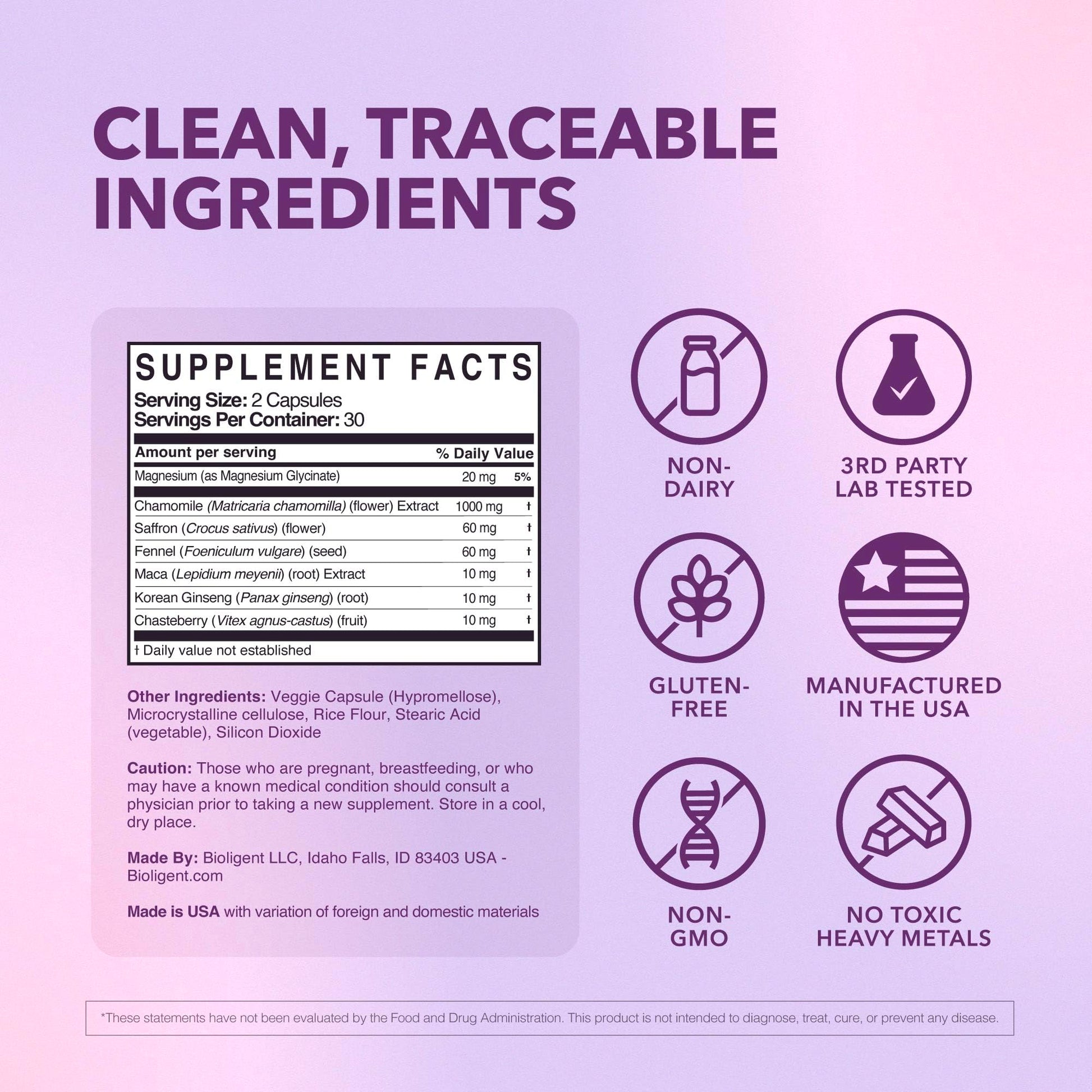 Bioligent Menopause Support Supplement for Women, Hot Flash, Sleep, Mood & Focus Support, Hormone-Free with Maca, Ginseng, Chamomile & Saffron, Non-GMO, 60 Capsules, 30 Day Supply BIOLIGENT uk supplements