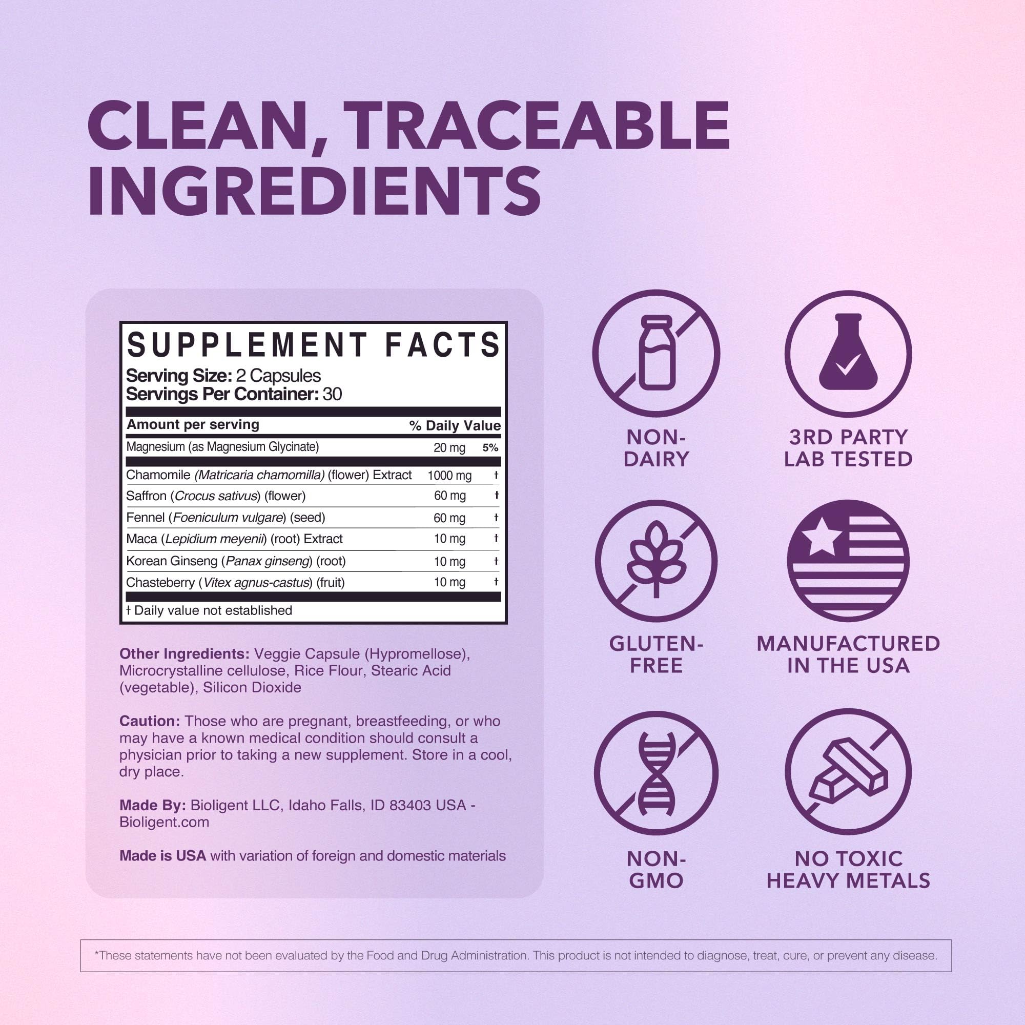 Bioligent Menopause Support Supplement for Women, Hot Flash, Sleep, Mood & Focus Support, Hormone-Free with Maca, Ginseng, Chamomile & Saffron, Non-GMO, 60 Capsules, 30 Day Supply BIOLIGENT uk supplements