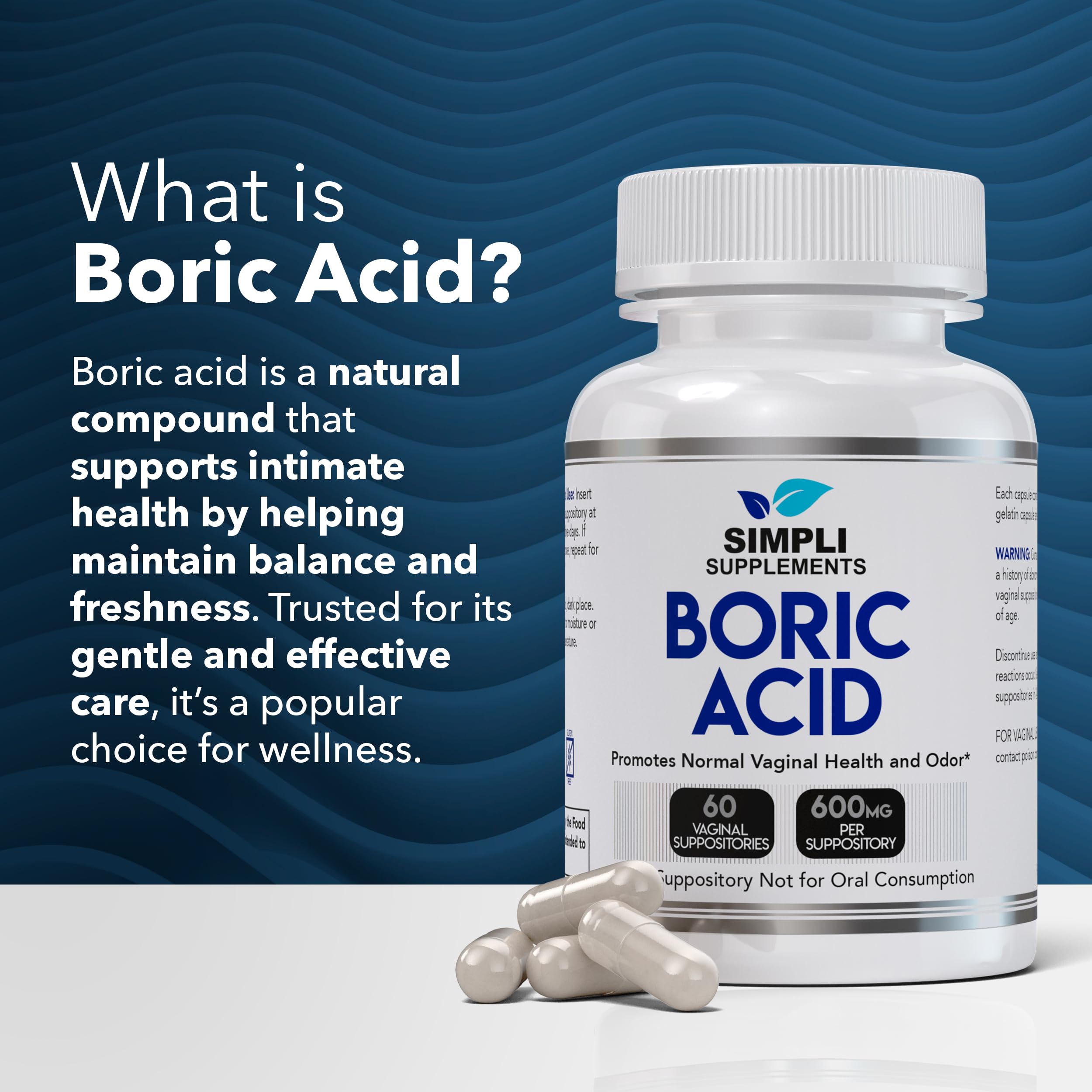 Simpli Supplements Boric Acid Suppositories for Women 600mg – 60 Count | Vaginal pH Balance Support | Feminine Care | Helps Maintain Freshness & Odor Control Simpli Supplements uk supplements