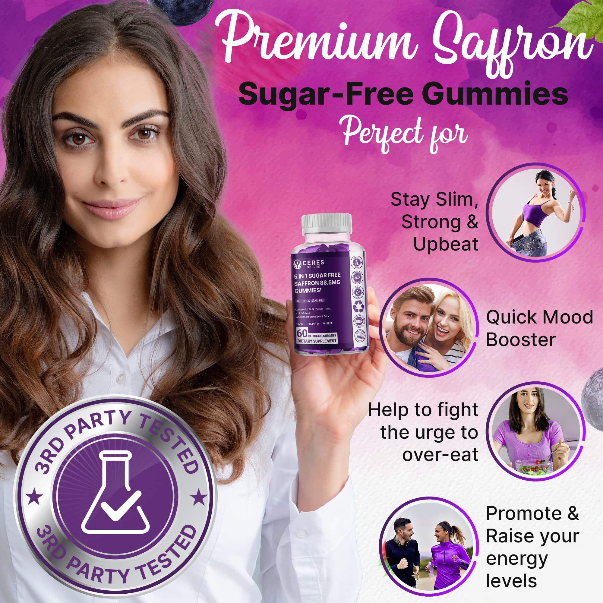 Premium Saffron Extract 88.5mg** Gummy - Appetite Control, Eye Support, Boost Energy Ceres Nature uk supplements