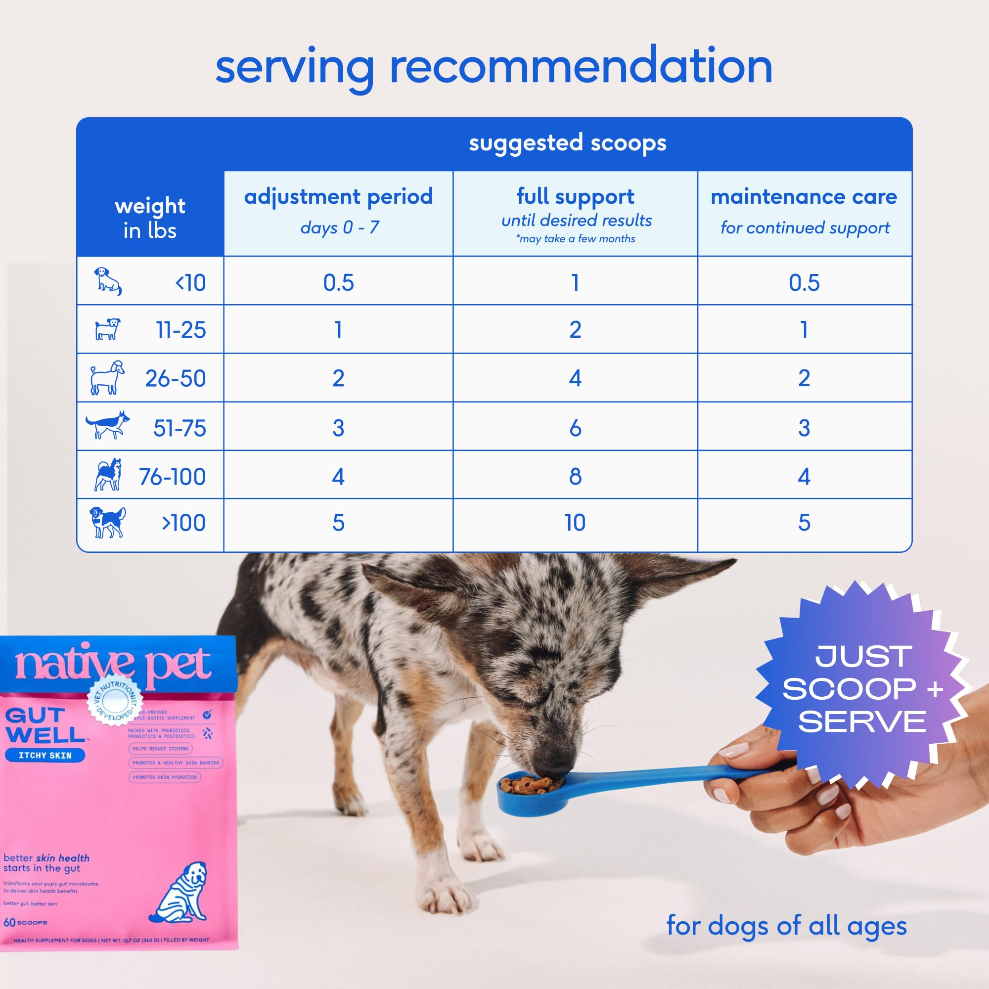 GutWell Itchy Skin - Dog Itching Skin Relief & Seasonal Allergy Itch Relief for Dogs - Promotes Skin Hydration, Elasticity & Healthy Barrier with Triple-biotic Blend, Zinc, & Vitamin E - 60 Scoops Native Pet uk supplements