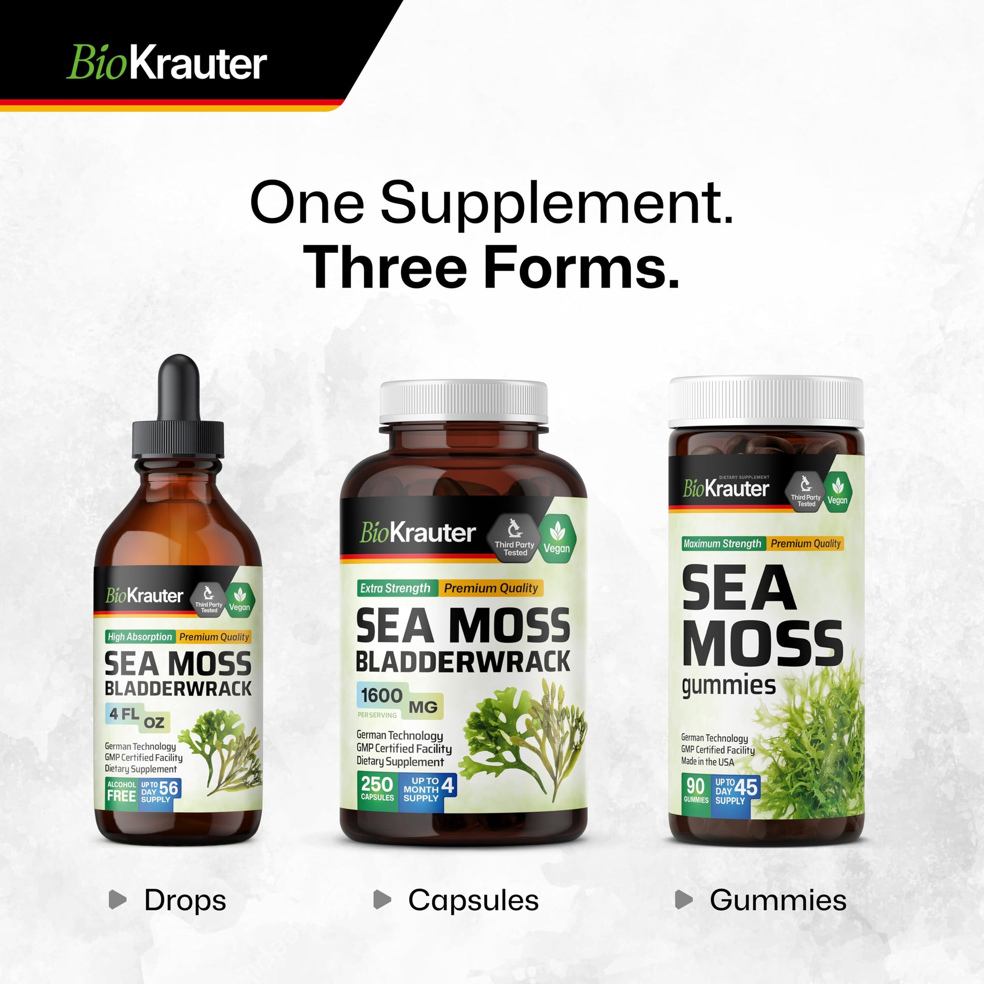 BIO KRAUTER® 3-in-1 Sea Moss for Thyroid Support - Vegan Sea Moss Gummies with Bladderwrack & Burdock Root for Women & Men - 90 Gummies Chondrus Crispus Formula, 45 Days of Supply, Mango Flavor BIO KRAUTER uk supplements