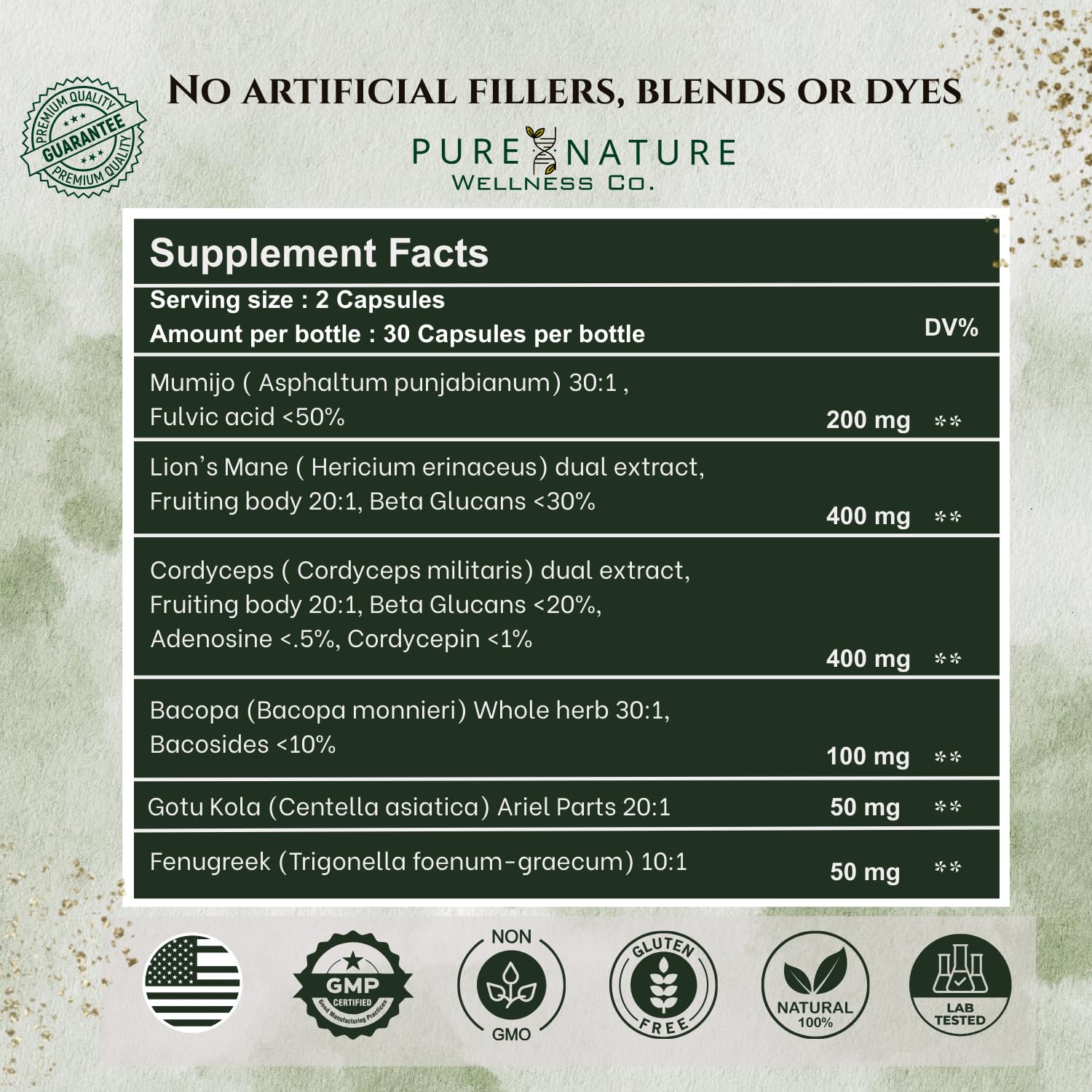 Focus + Energy + Performance Support-6-in-1 Mushroom Nootropic & Mitochondrial Complex-Advanced Brain Supplement-Natural Energy-Caffeine Free Biohack with Lion’s Mane,Cordyceps,Mumijo,Fenugreek Pure Nature Wellness Co. uk supplements