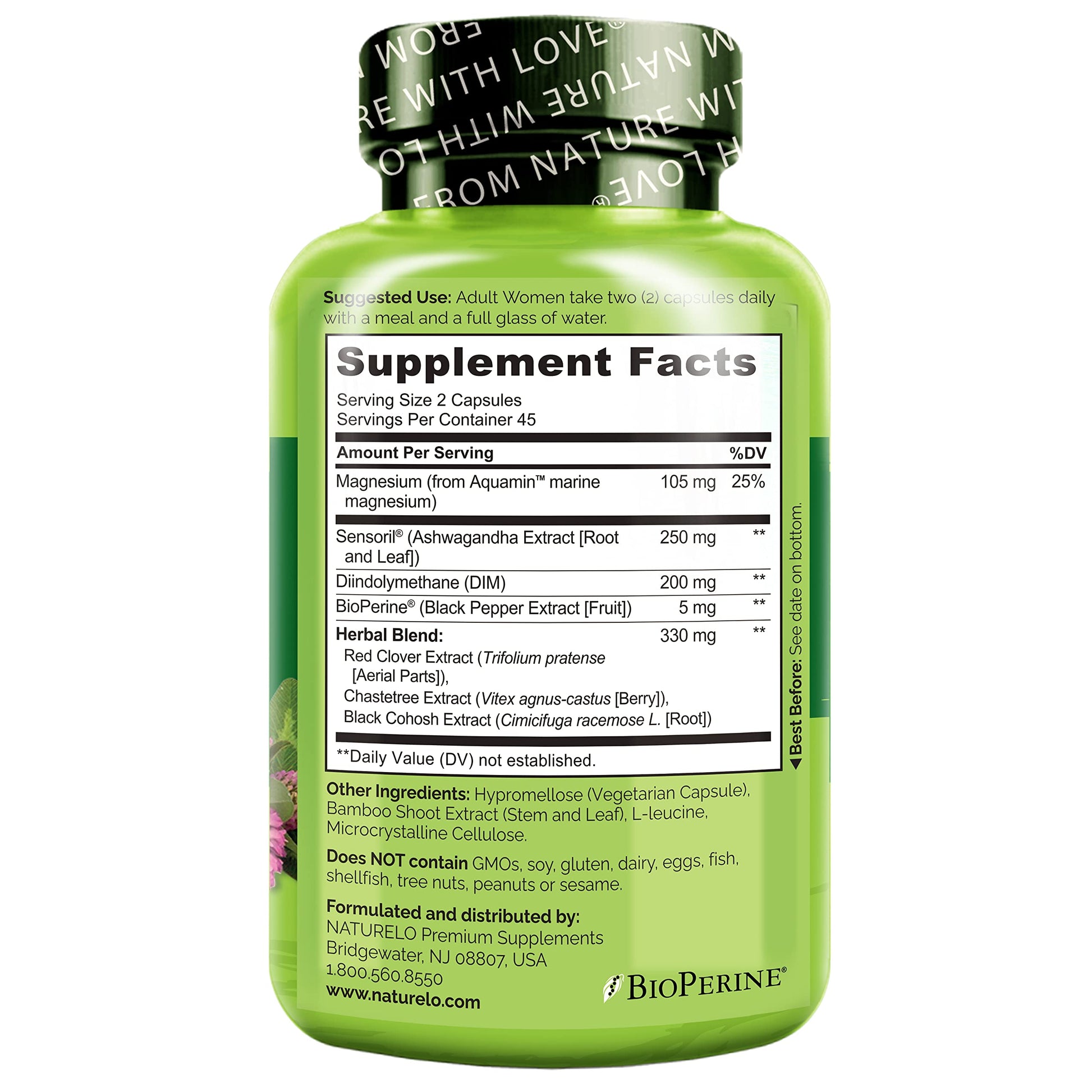 NATURELO Menopause Supplements for Women, Herbal Blend with Black Cohosh for Menopause Hot Flashes Advanced Estrogen Multi-Symptom Formula 90 Capsules NATURELO uk supplements