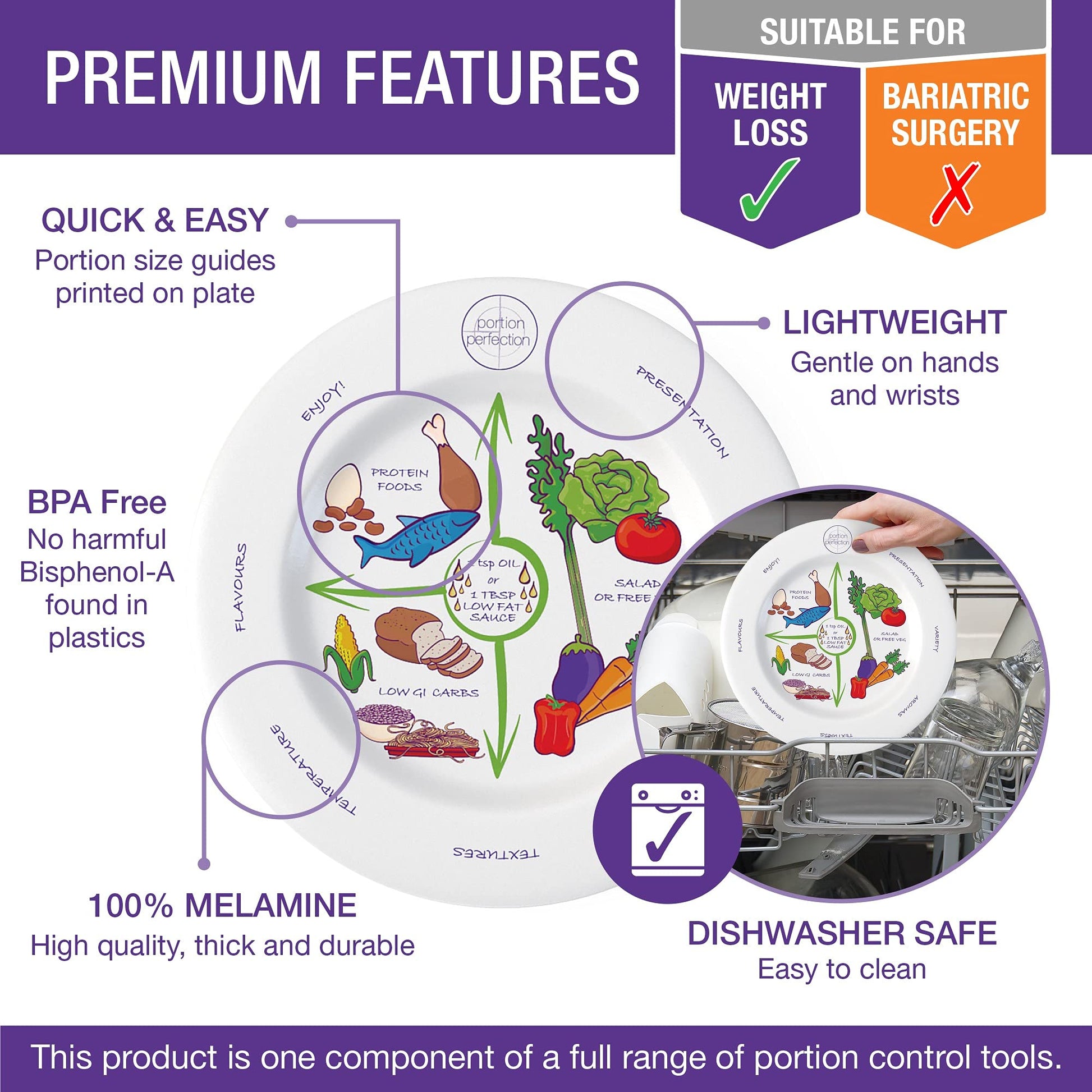Portion Perfection Melamine 2 Pack 10” Portion Plates for Adults with Low Calorie Meal Plan Portion Perfection uk supplements