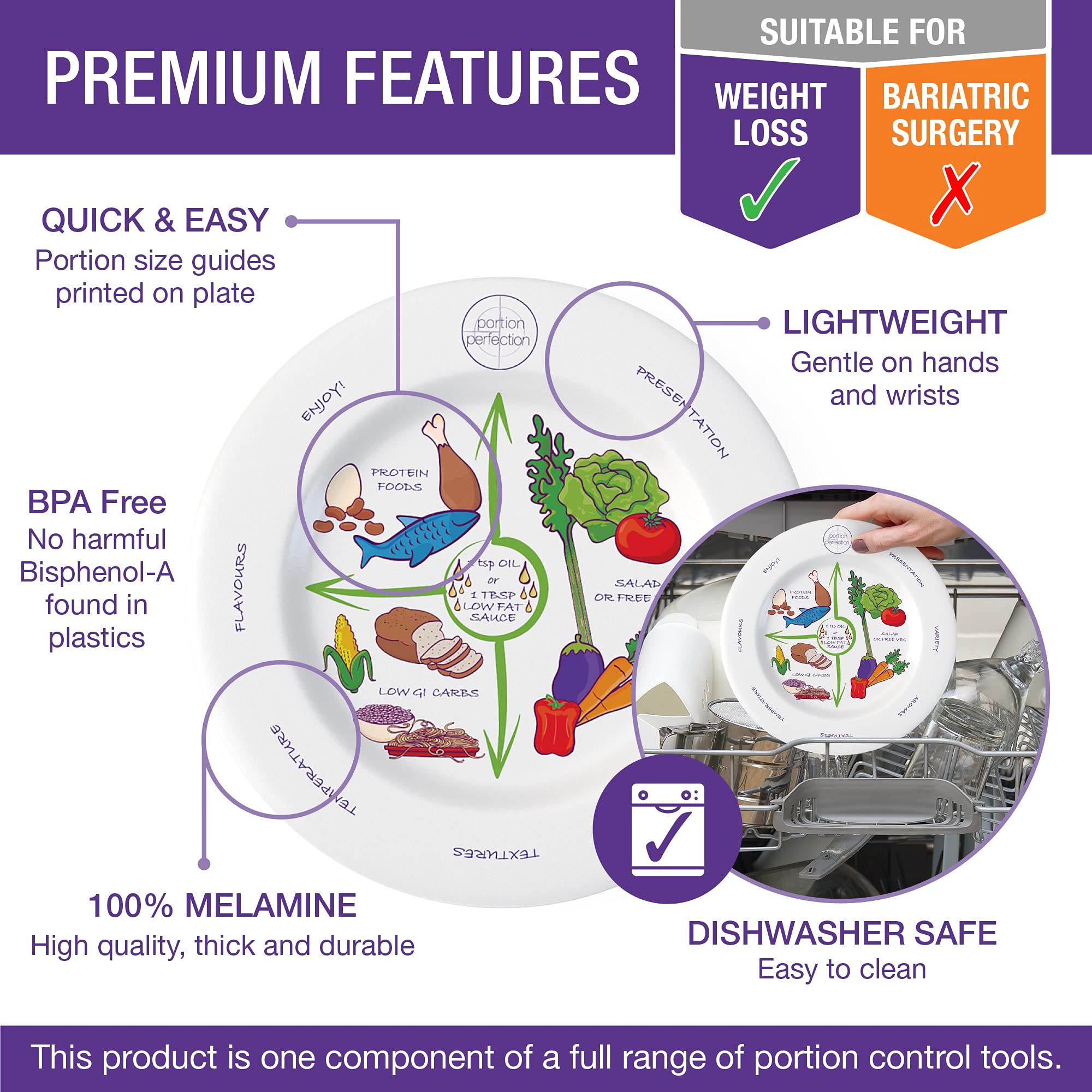 Portion Perfection Melamine 2 Pack 10” Portion Plates for Adults with Low Calorie Meal Plan Portion Perfection uk supplements