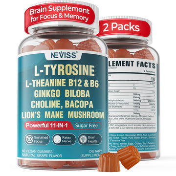 11-IN-1 Brain Supplement for Memory and Focus with L-Tyrosine L-Theanine, Methylated B12 & B6, Lion's Mane Mushroom, Ginkgo Biloba, Bacopa Monnieri, Choline for Focus, Nootropic, Energy, 2Packs NEVISS uk supplements