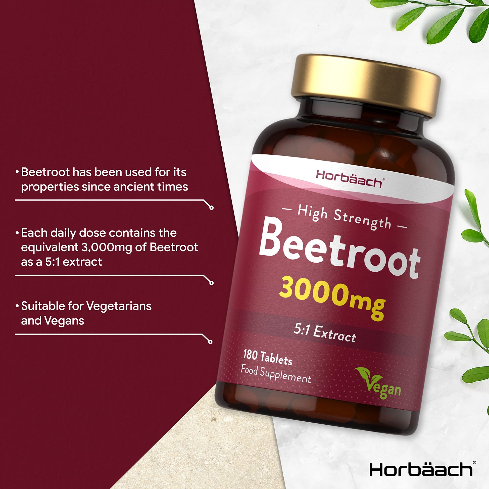 Beetroot Tablets 3000mg | 180 Count | High Strength 5:1 Extract Supplement | Nitric Oxide Horbäach uk supplements