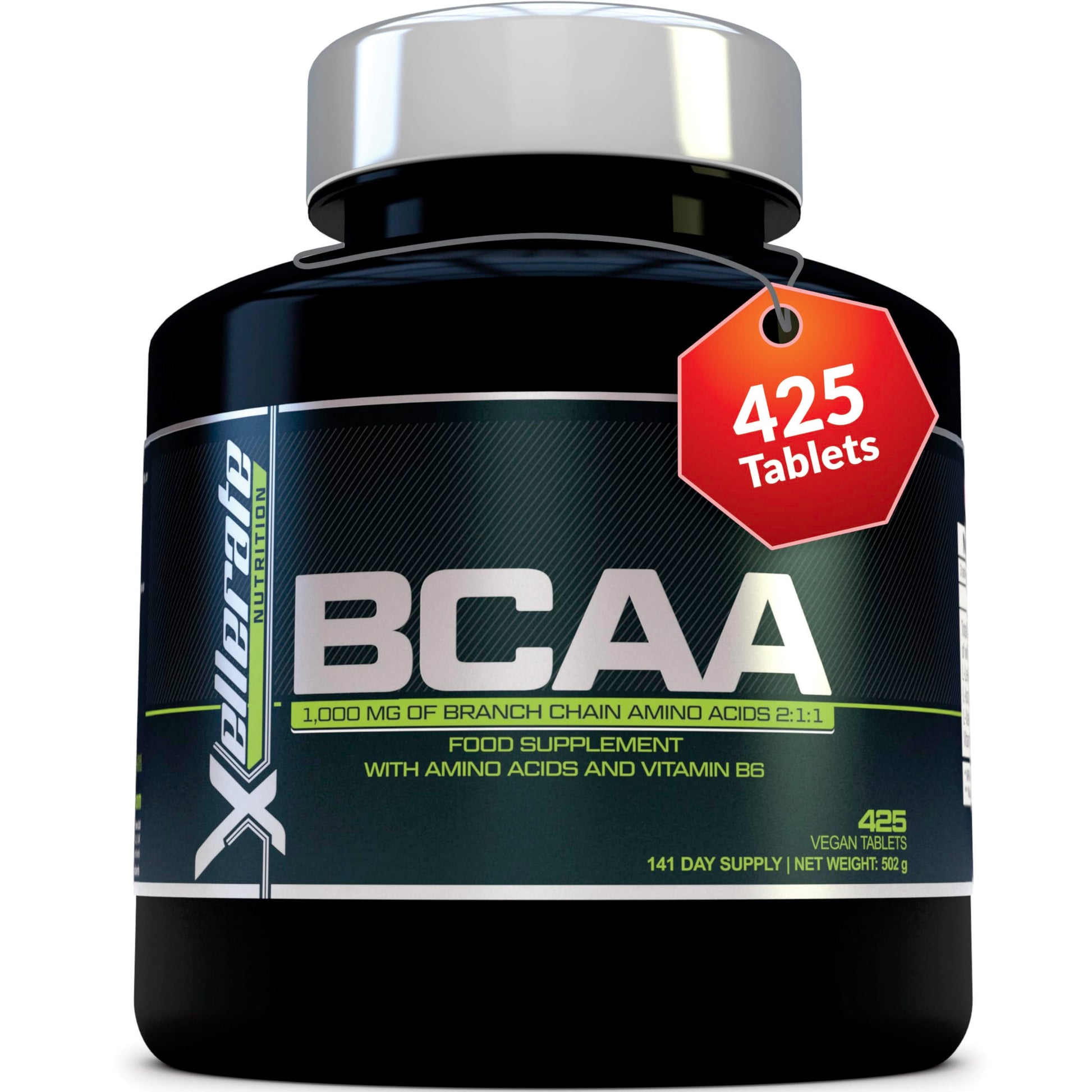 BCAA 1000mg - 425 Vegan Tablets - 3000mg Daily Serving - 141 Day Supply - 2:1:1 BCAAs Xellerate NUTRITION uk supplements