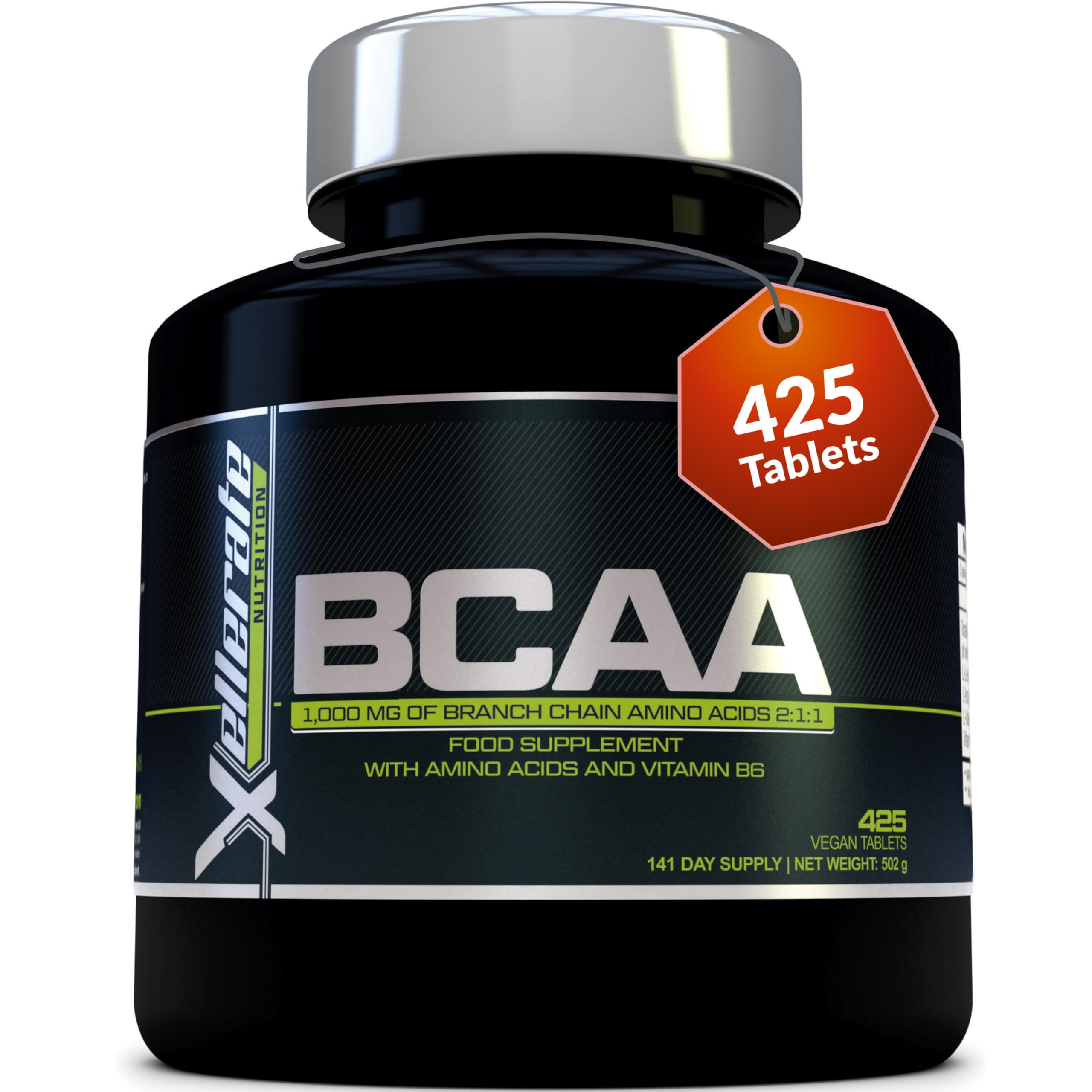 BCAA 1000mg - 425 Vegan Tablets - 3000mg Daily Serving - 141 Day Supply - 2:1:1 BCAAs Xellerate NUTRITION uk supplements