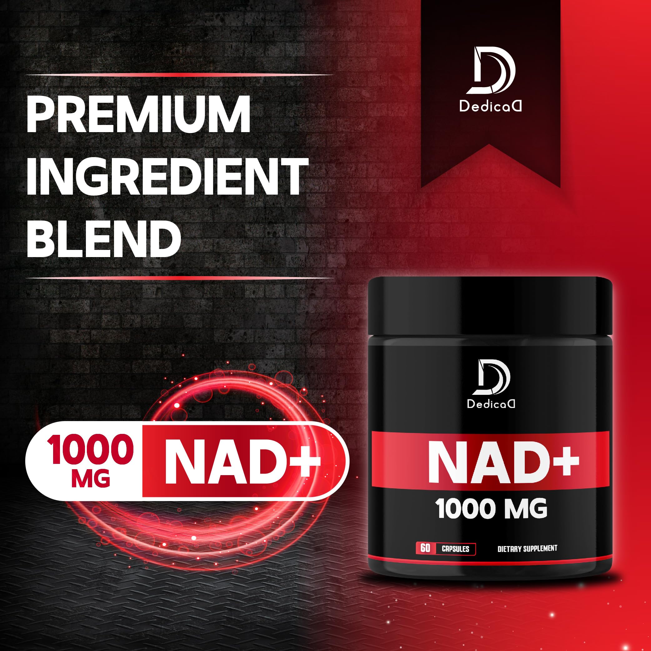 DEDICAD NAD Supplement 1000 mg - Pure NAD Supplement - Energy and DNA Repair, Aging Defense, Brain Function - 60 Capsules DEDICAD uk supplements