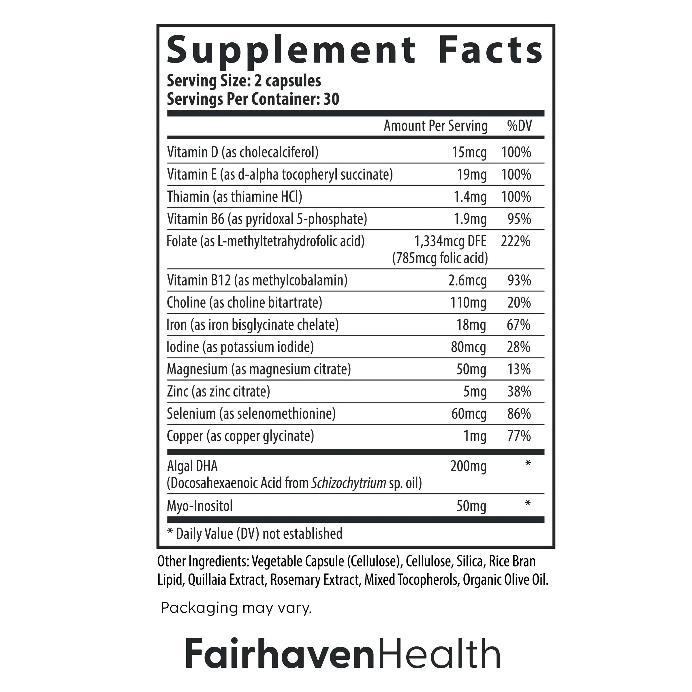 Fairhaven Health Prenatal Multivitamin Essentials with DHA | Prenatal Vitamins + DHA, Choline, Myo-Inositol | Fairhaven Health uk supplements