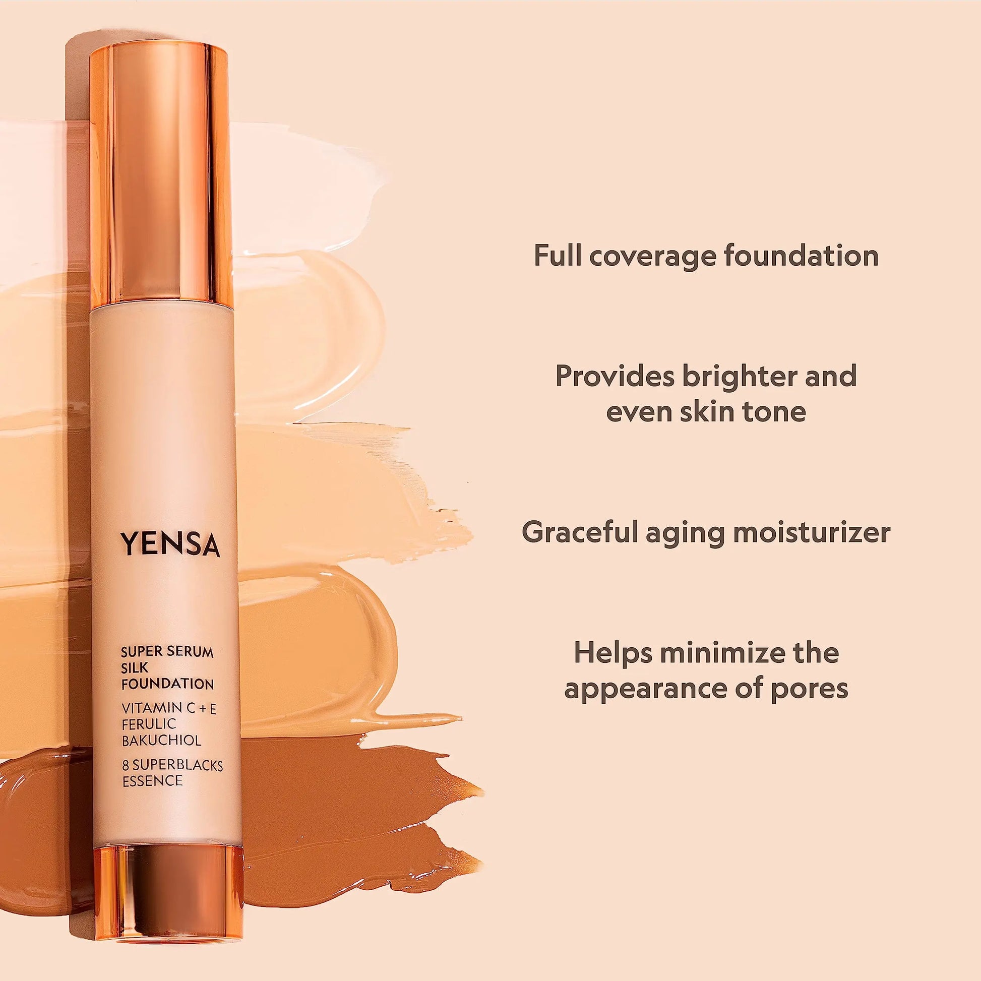 YENSA Serum Foundation Makeup - Super Silk Full Coverage Foundation Enriched with Peptides, Vitamin C & Ferulic Acid to Help Reduce Fine Lines, Wrinkles & Dark Circles - Light 1 (1 oz) YENSA uk supplements