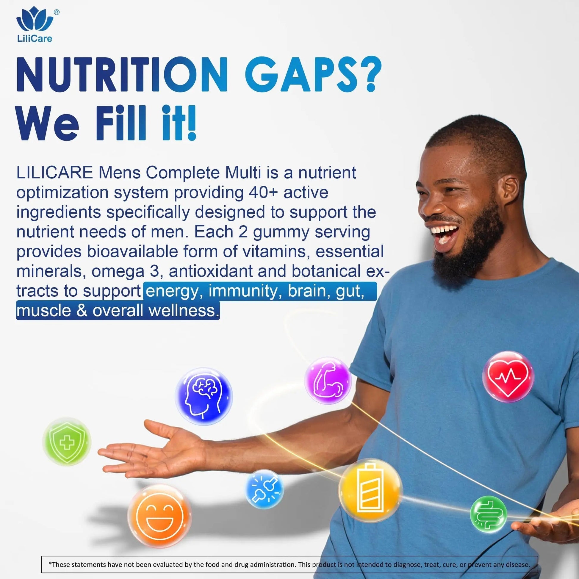 Mens Multivitamins Gummies, Methylated Multivitamin for Men, B Complex, Minerals, Vegan Omega 3, Probiotic, Enzyme LILICARE uk supplements
