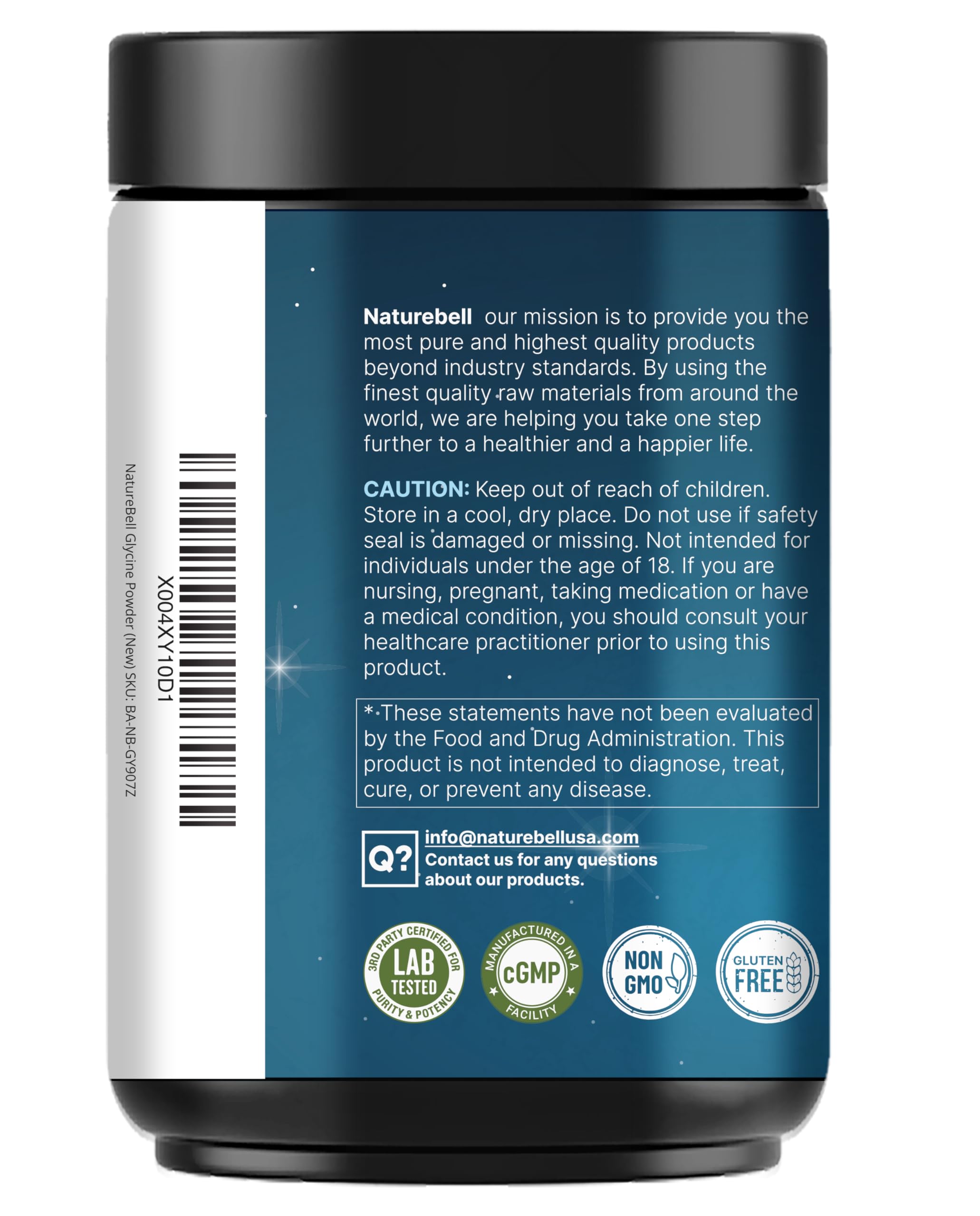 Glycine Powder, 300 Servings (2 lb) – 3,000 mg Free-Form Glycine Per Serving – Unflavored Pure Powder – Non-GMO, cGMP Manufactured NatureBell uk supplements