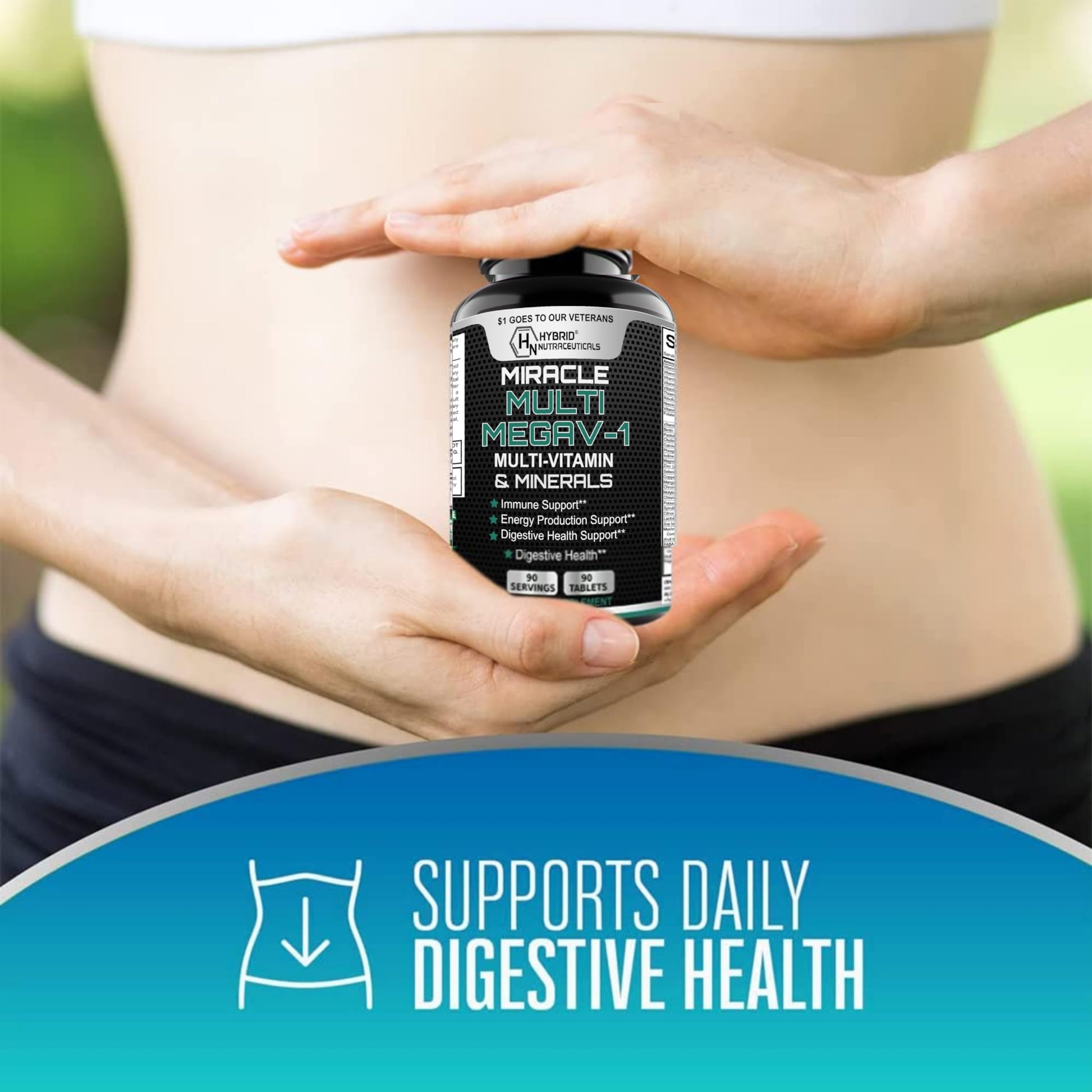 MEGAV-1 Multi-Vitamin, Superfood & Minerals - Daily Multivitamin with Probiotics, Digestive Enzyme, Mushroom Complex for Heart Health, Immune Support, Energy & Stamina - 90 Tablets Hybrid Nutraceuticals uk supplements